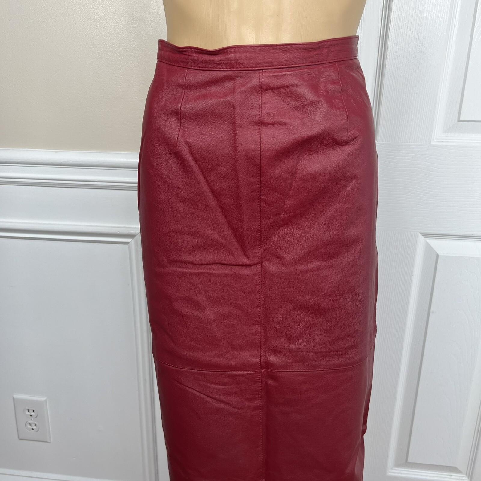 Styleworks Women Leather 2PC Skirt 10 Suit 8 Red Vintage Lined Single Breasted