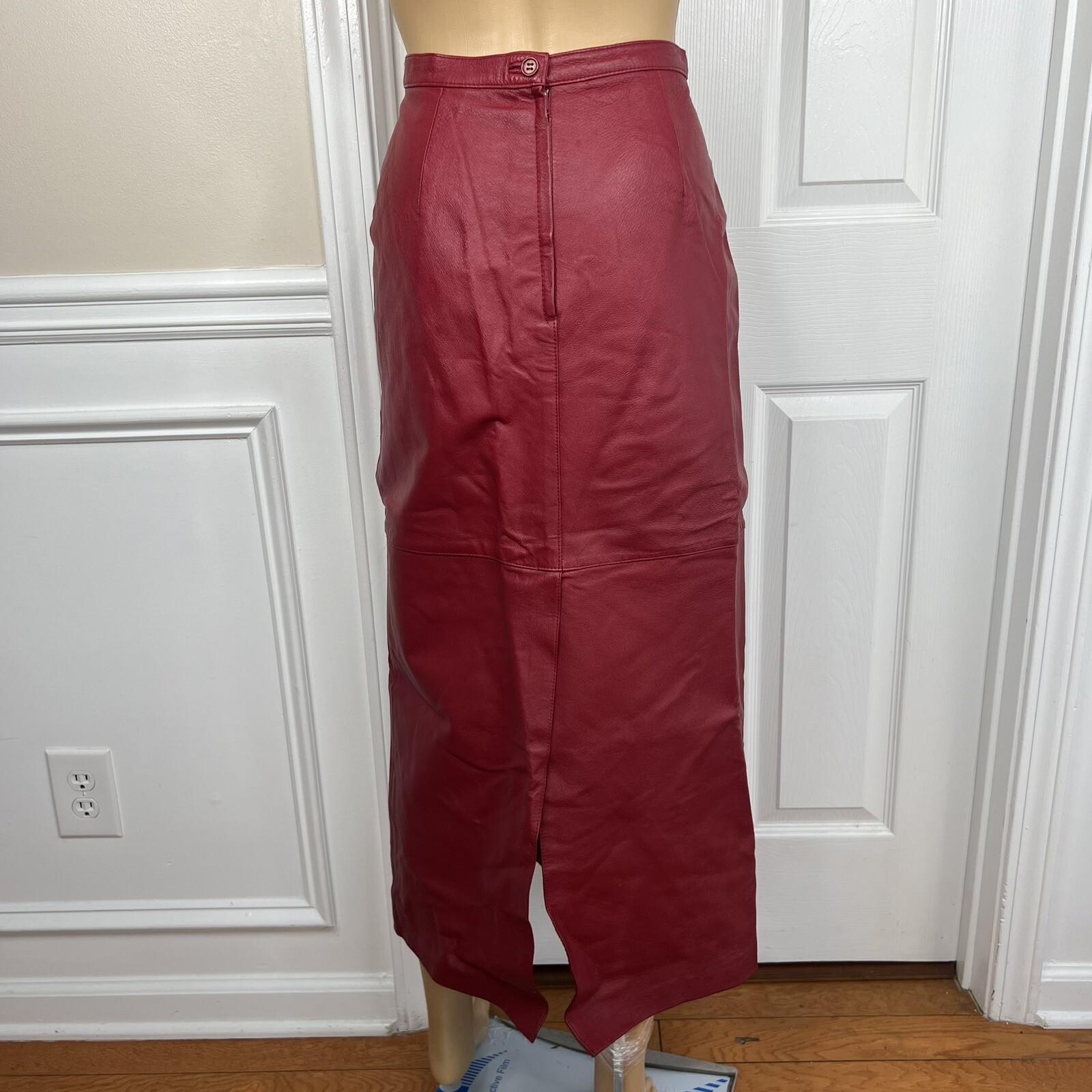 Styleworks Women Leather 2PC Skirt 10 Suit 8 Red Vintage Lined Single Breasted