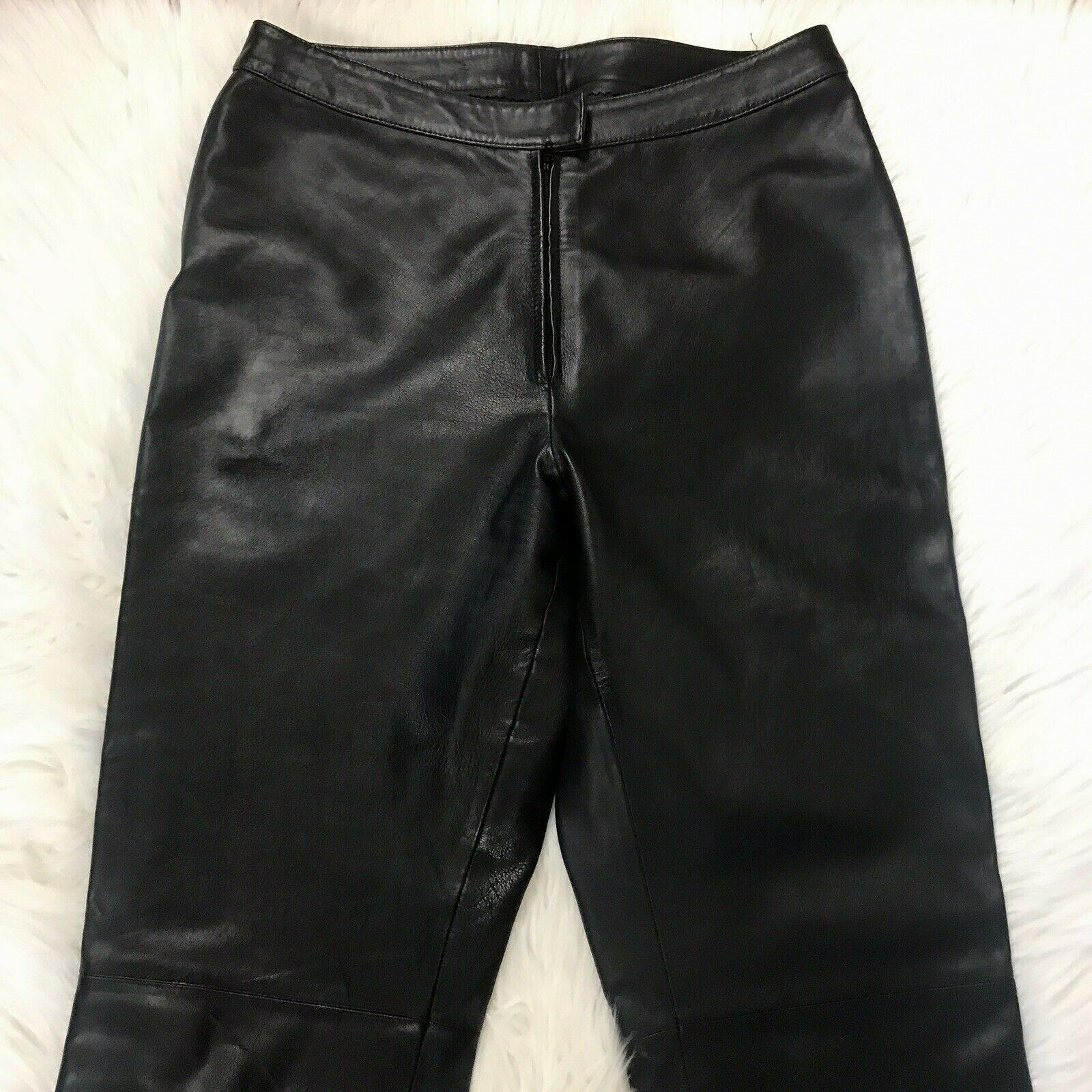 Elements Of Vakko Women Soft Leather Pant Size 8 Black Straight Leg 28x31