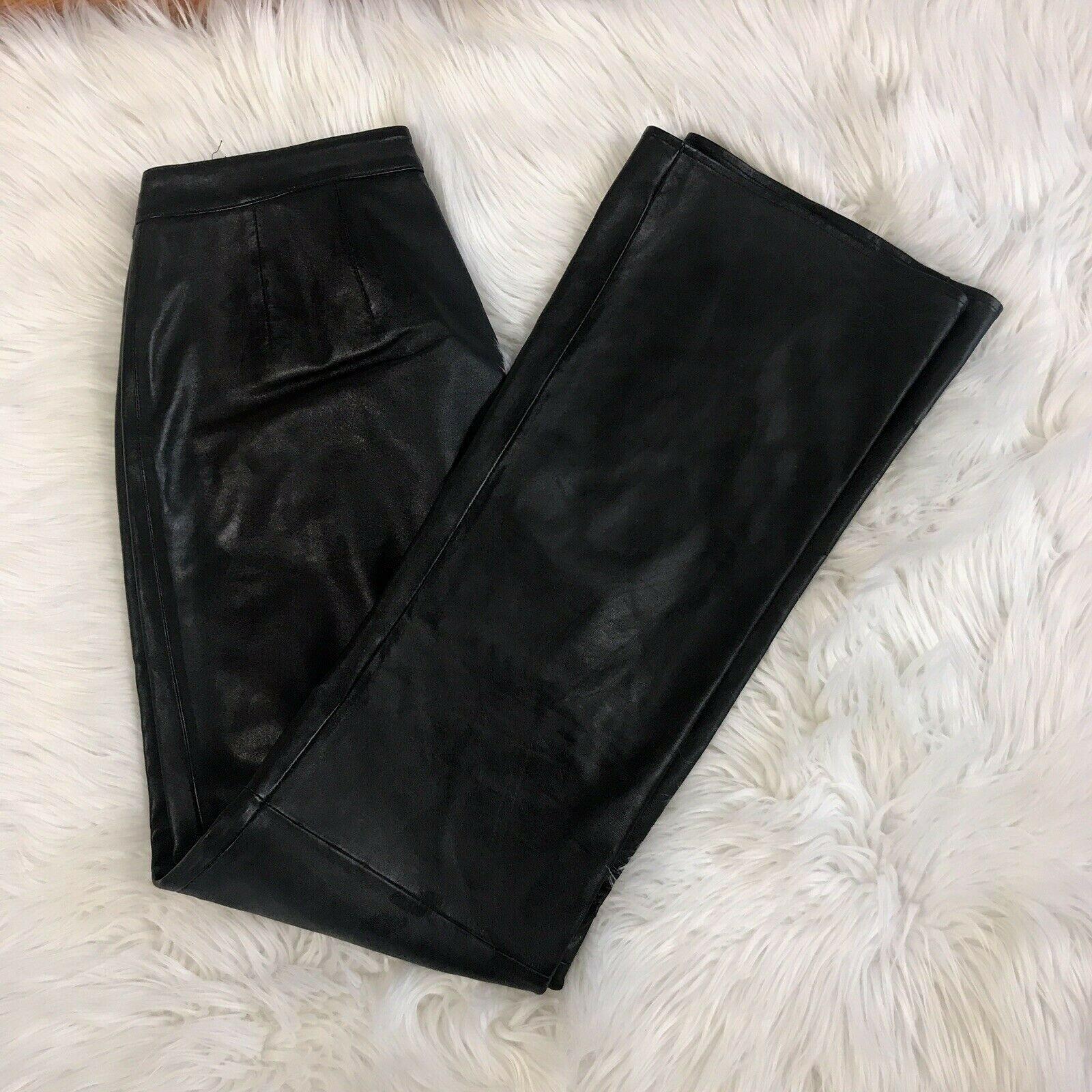 Elements Of Vakko Women Soft Leather Pant Size 8 Black Straight Leg 28x31