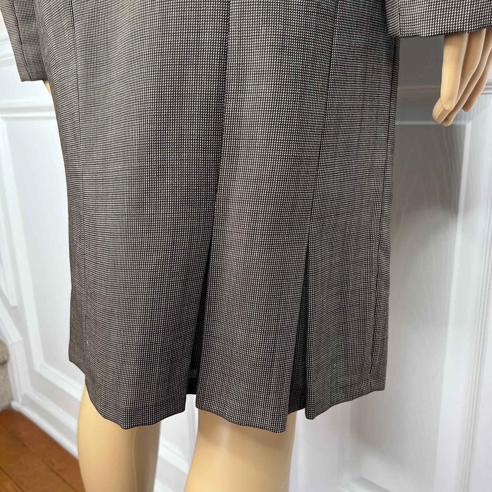 Tahari ASL Polyester Skirt 12 Suit 10 Brown Double Breasted Lined Pleated 2PC