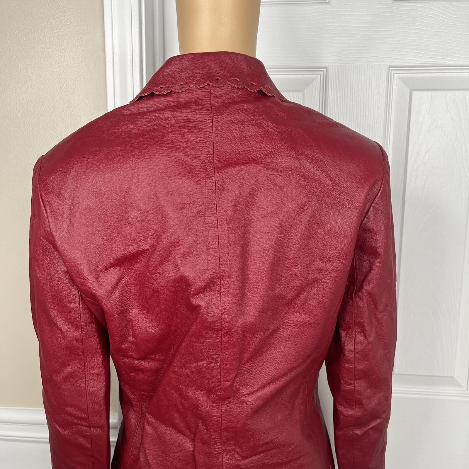 Styleworks Women Leather 2PC Skirt 10 Suit 8 Red Vintage Lined Single Breasted