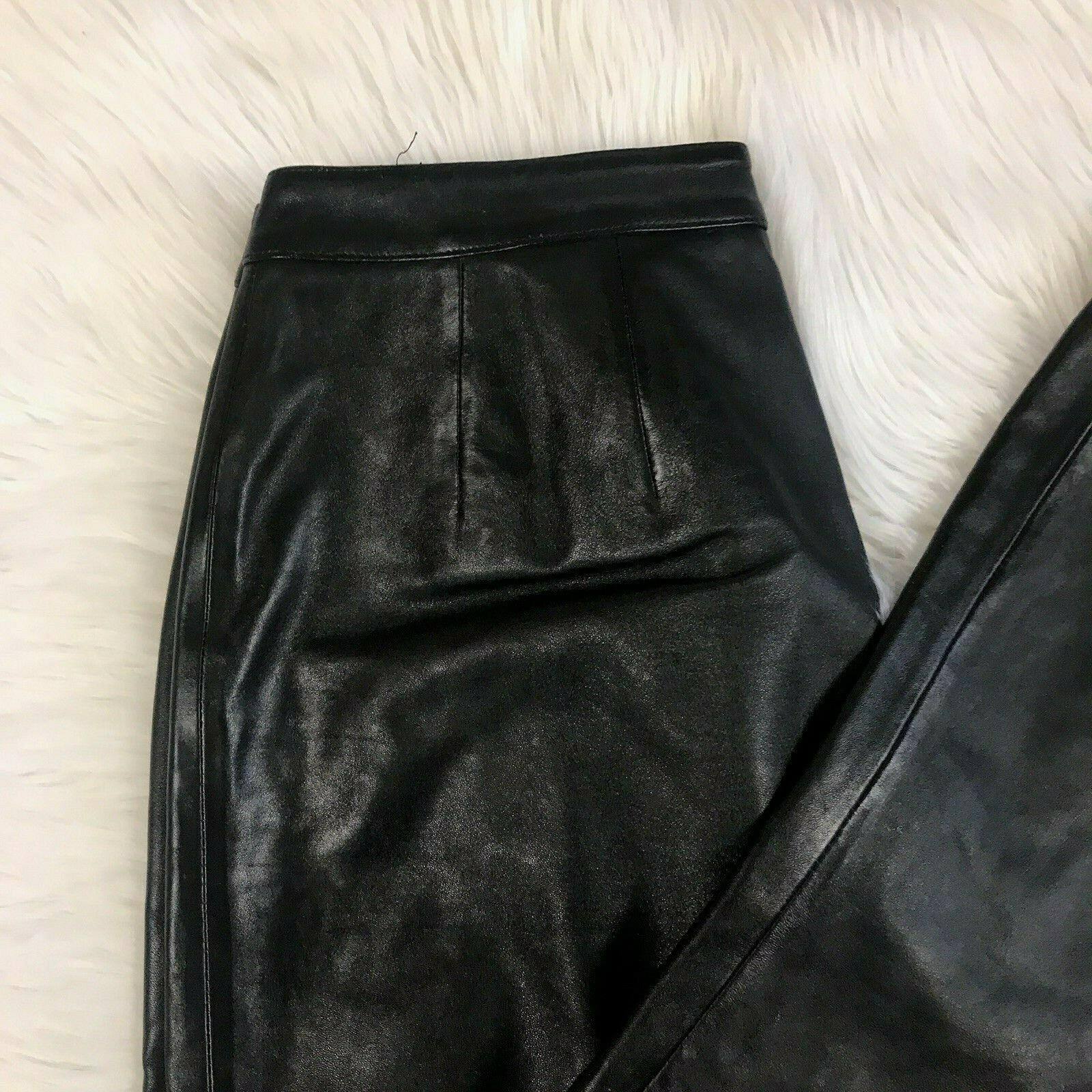 Elements Of Vakko Women Soft Leather Pant Size 8 Black Straight Leg 28x31