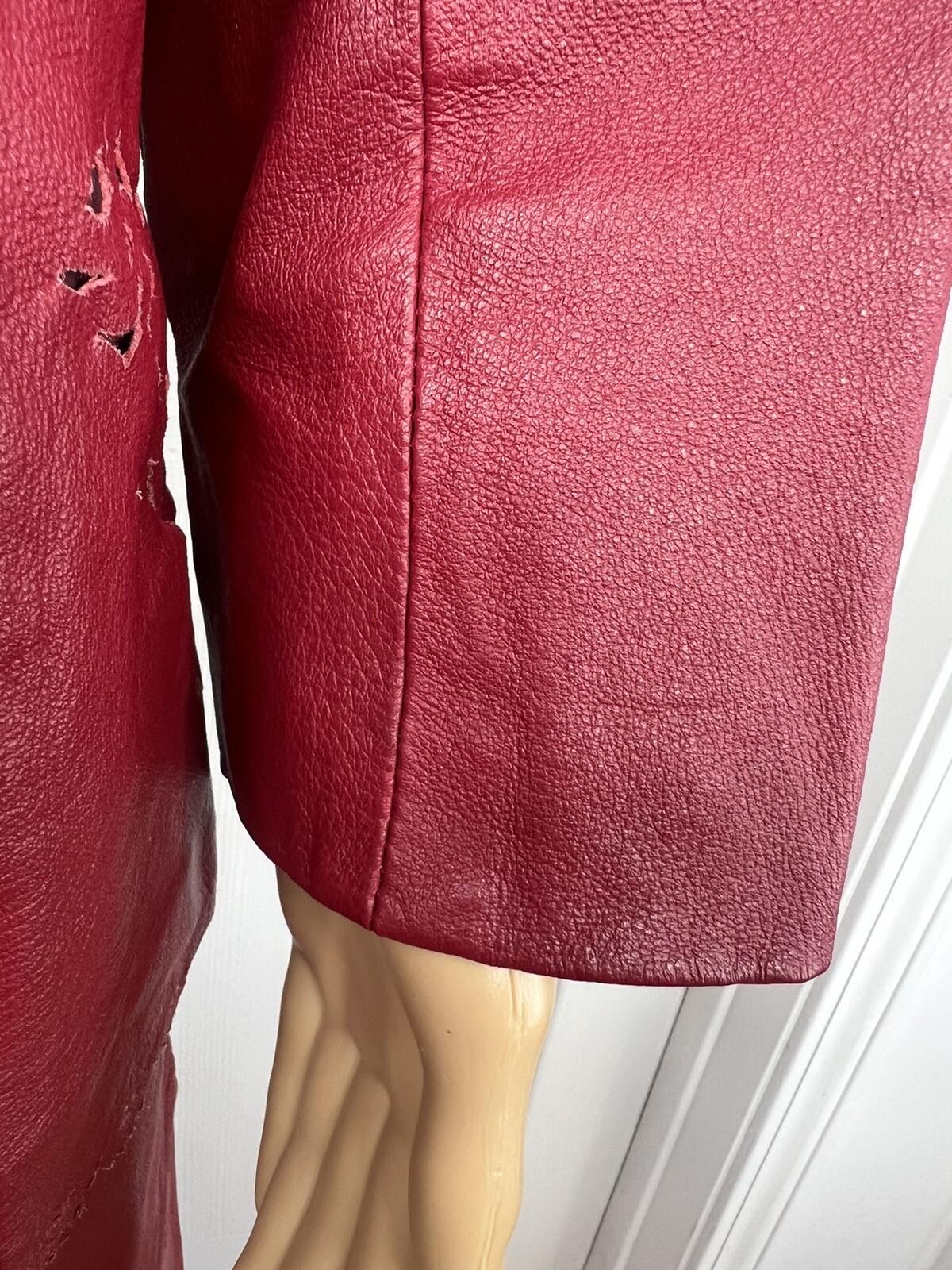Styleworks Women Leather 2PC Skirt 10 Suit 8 Red Vintage Lined Single Breasted