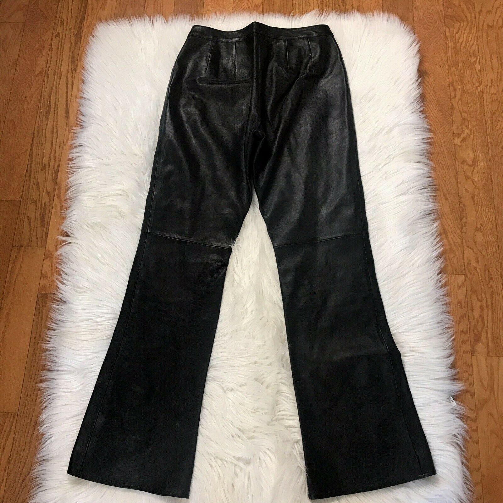 Elements Of Vakko Women Soft Leather Pant Size 8 Black Straight Leg 28x31