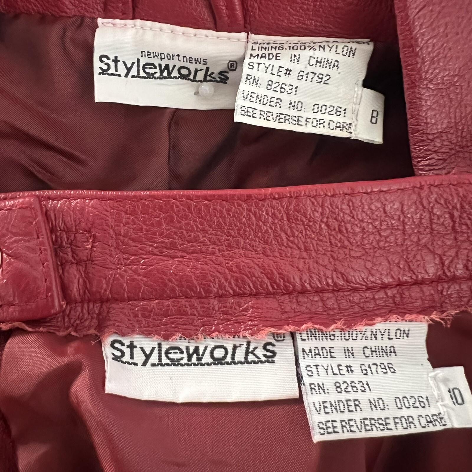 Styleworks Women Leather 2PC Skirt 10 Suit 8 Red Vintage Lined Single Breasted