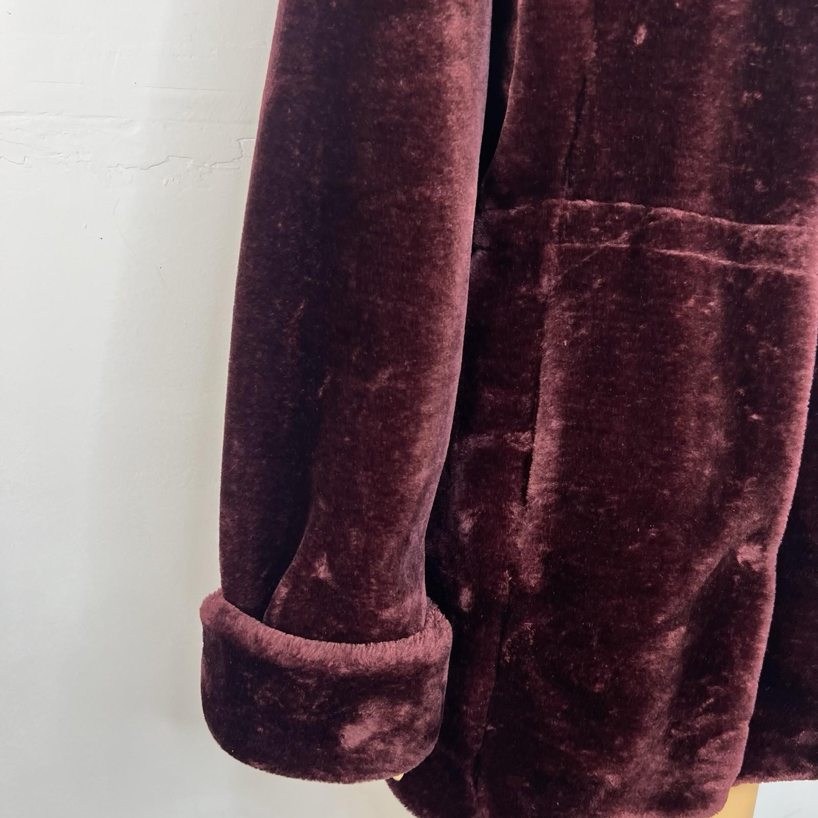 Dennis Basso Women Burgundy Faux Fur Hooded Coat Size S Warm Cozy Comfy