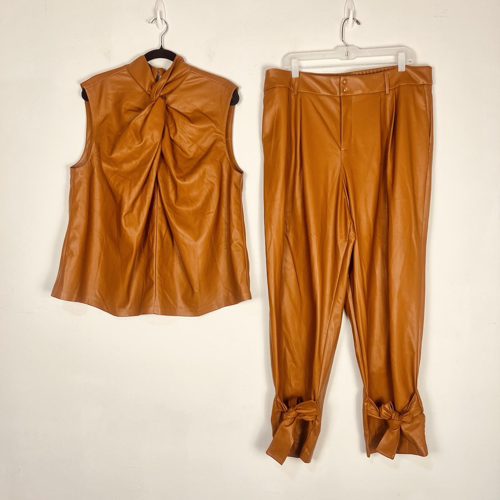 Eloquii 2PC Faux Leather Ankle Tie Pants 16 Twist Mock Neck Top 18 Ginger NWT