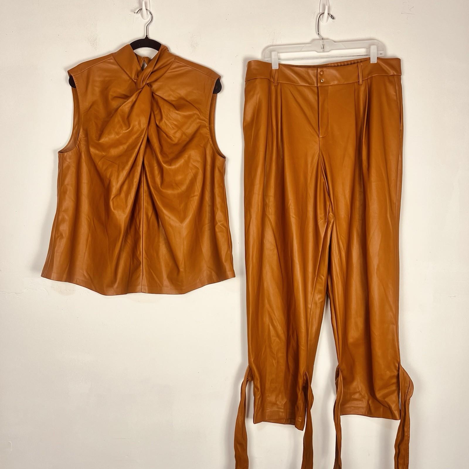 Eloquii 2PC Faux Leather Ankle Tie Pants 16 Twist Mock Neck Top 18 Ginger NWT