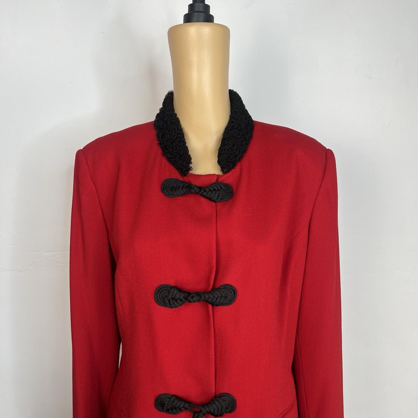 George Simonton Vintage Wool Faux hem Skirt Suit Size 14 Red Flared Timeless