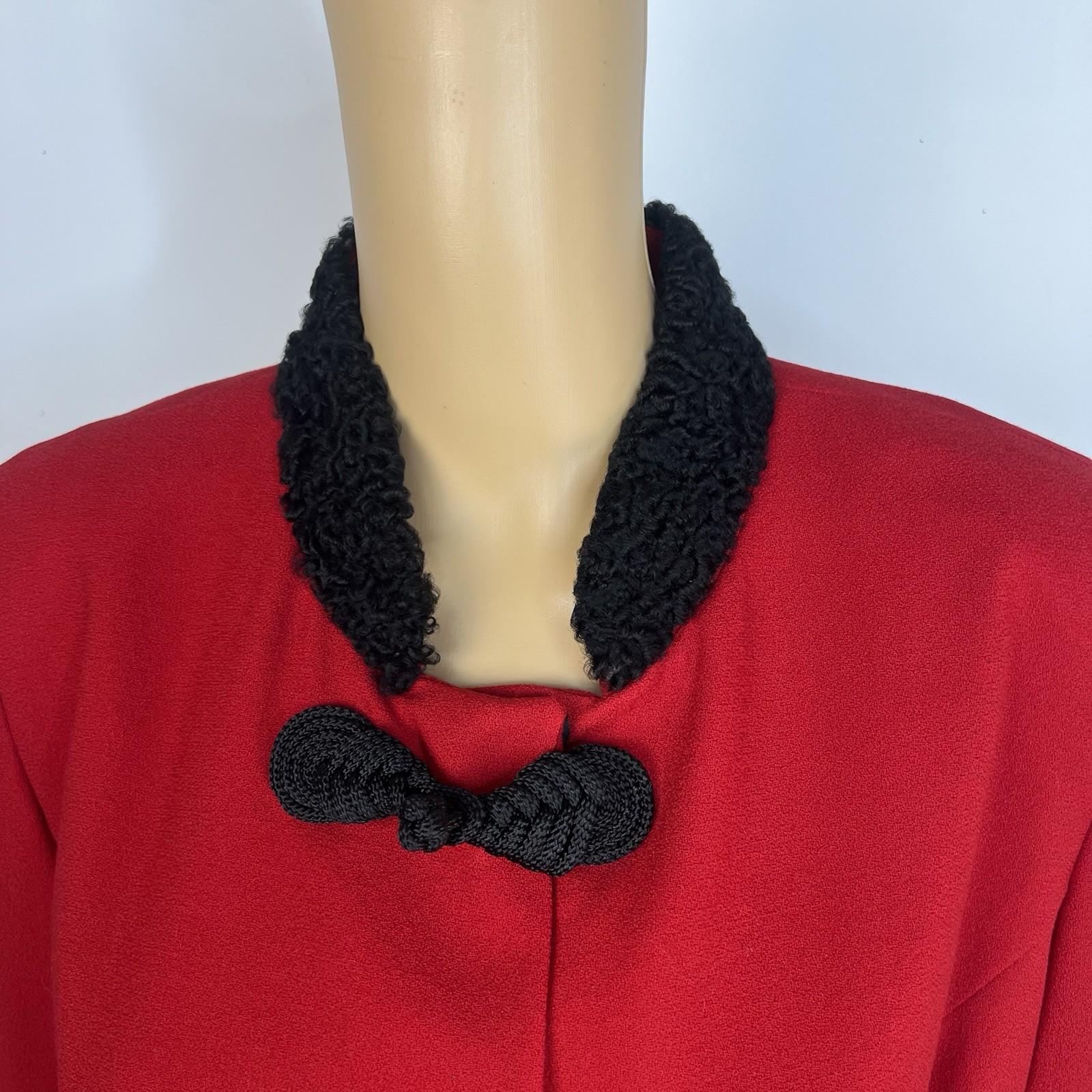 George Simonton Vintage Wool Faux hem Skirt Suit Size 14 Red Flared Timeless