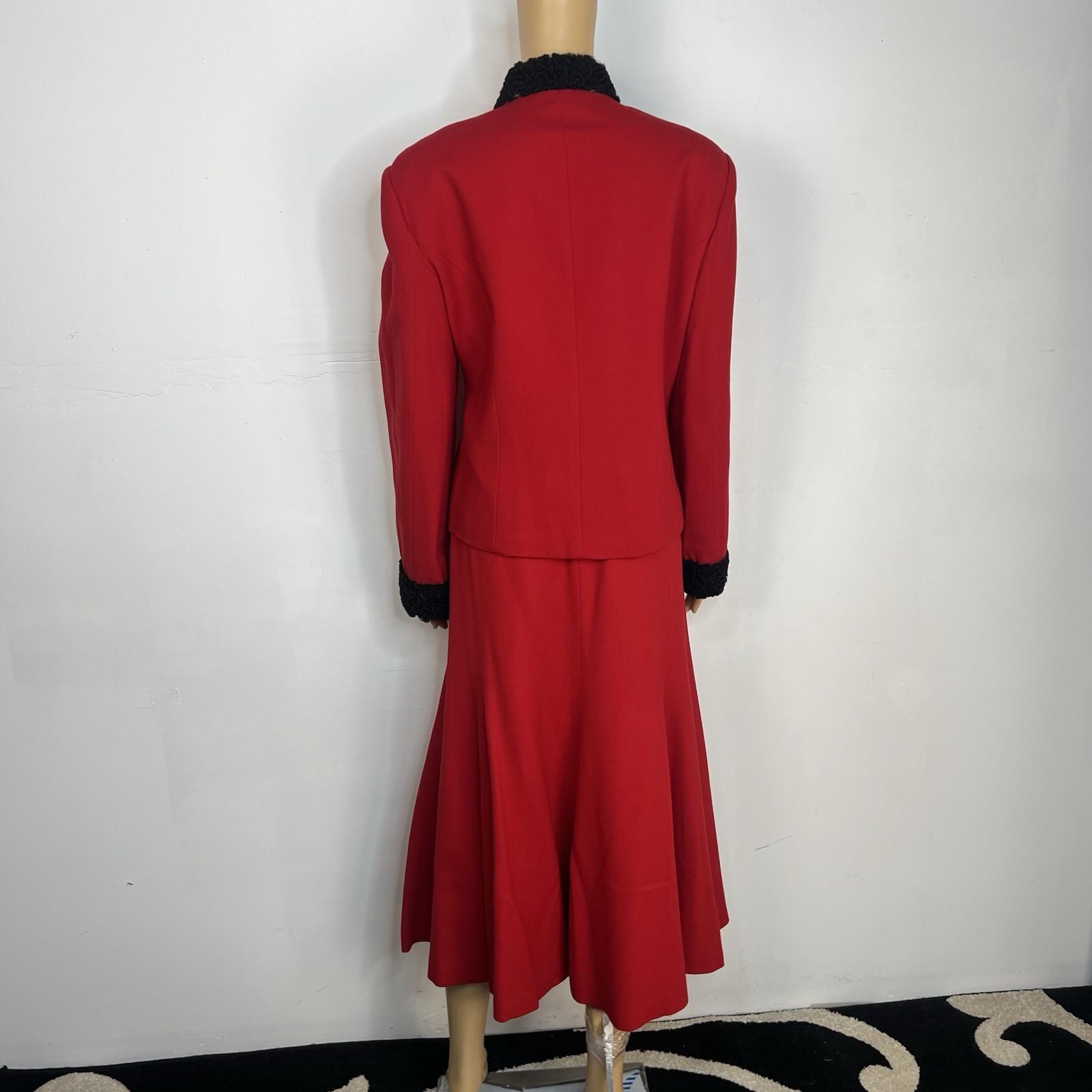 George Simonton Vintage Wool Faux hem Skirt Suit Size 14 Red Flared Timeless