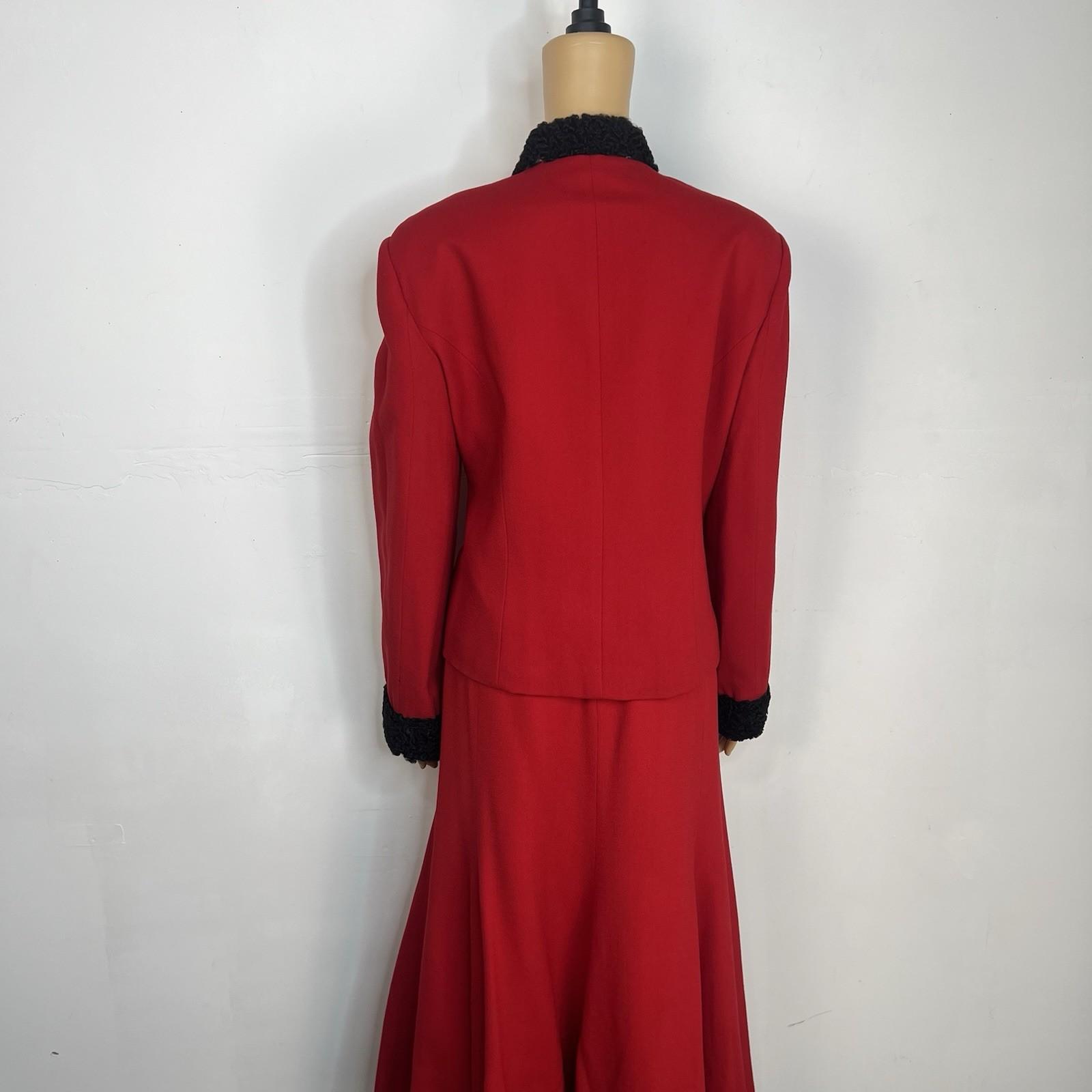 George Simonton Vintage Wool Faux hem Skirt Suit Size 14 Red Flared Timeless