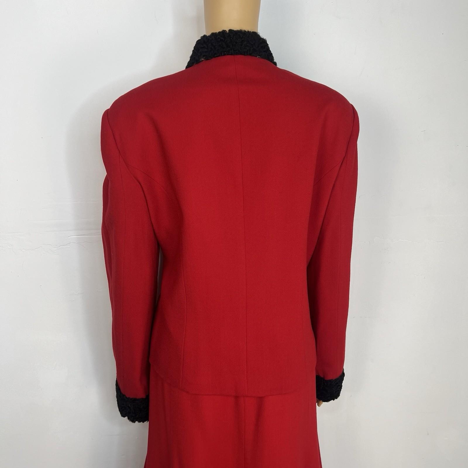 George Simonton Vintage Wool Faux hem Skirt Suit Size 14 Red Flared Timeless