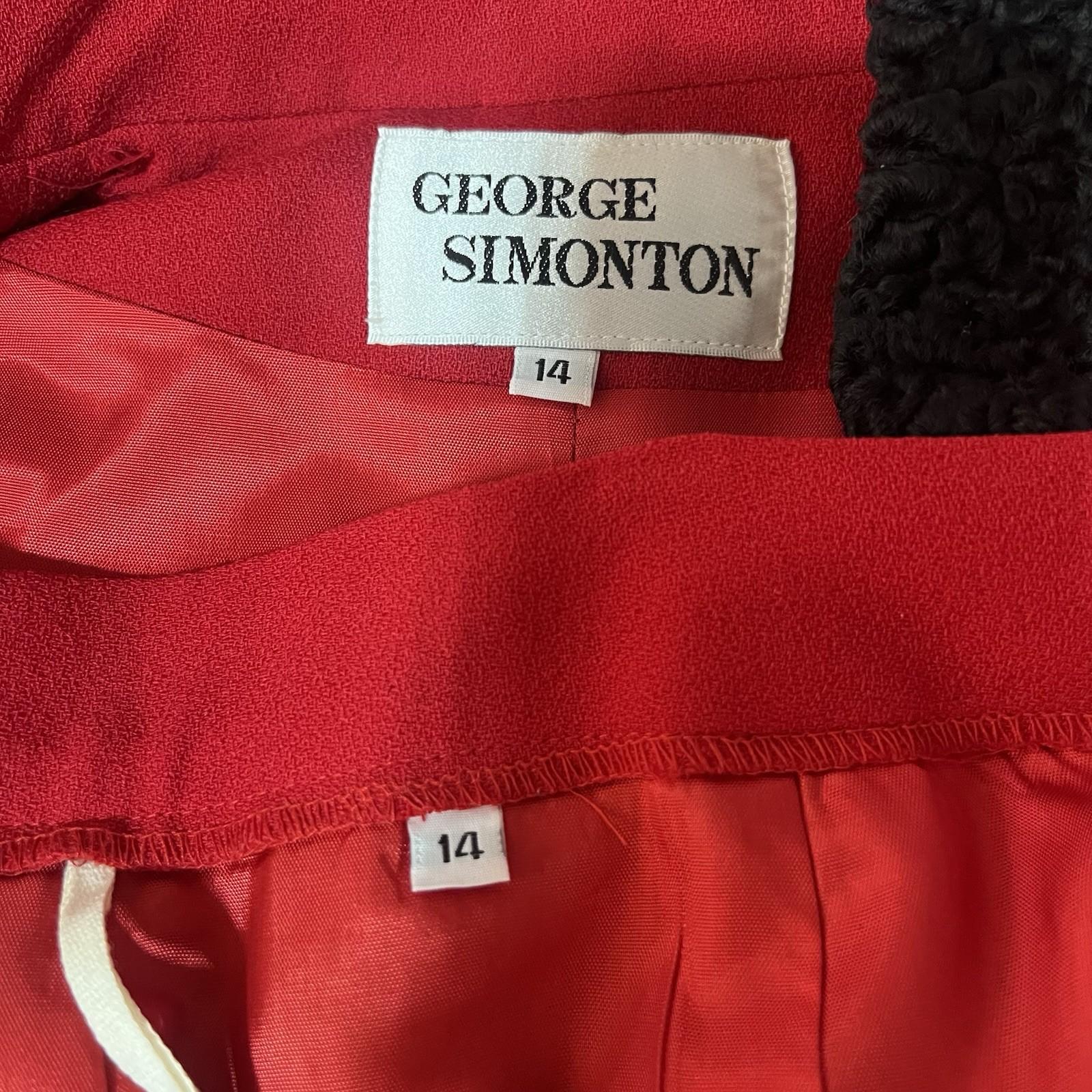 George Simonton Vintage Wool Faux hem Skirt Suit Size 14 Red Flared Timeless