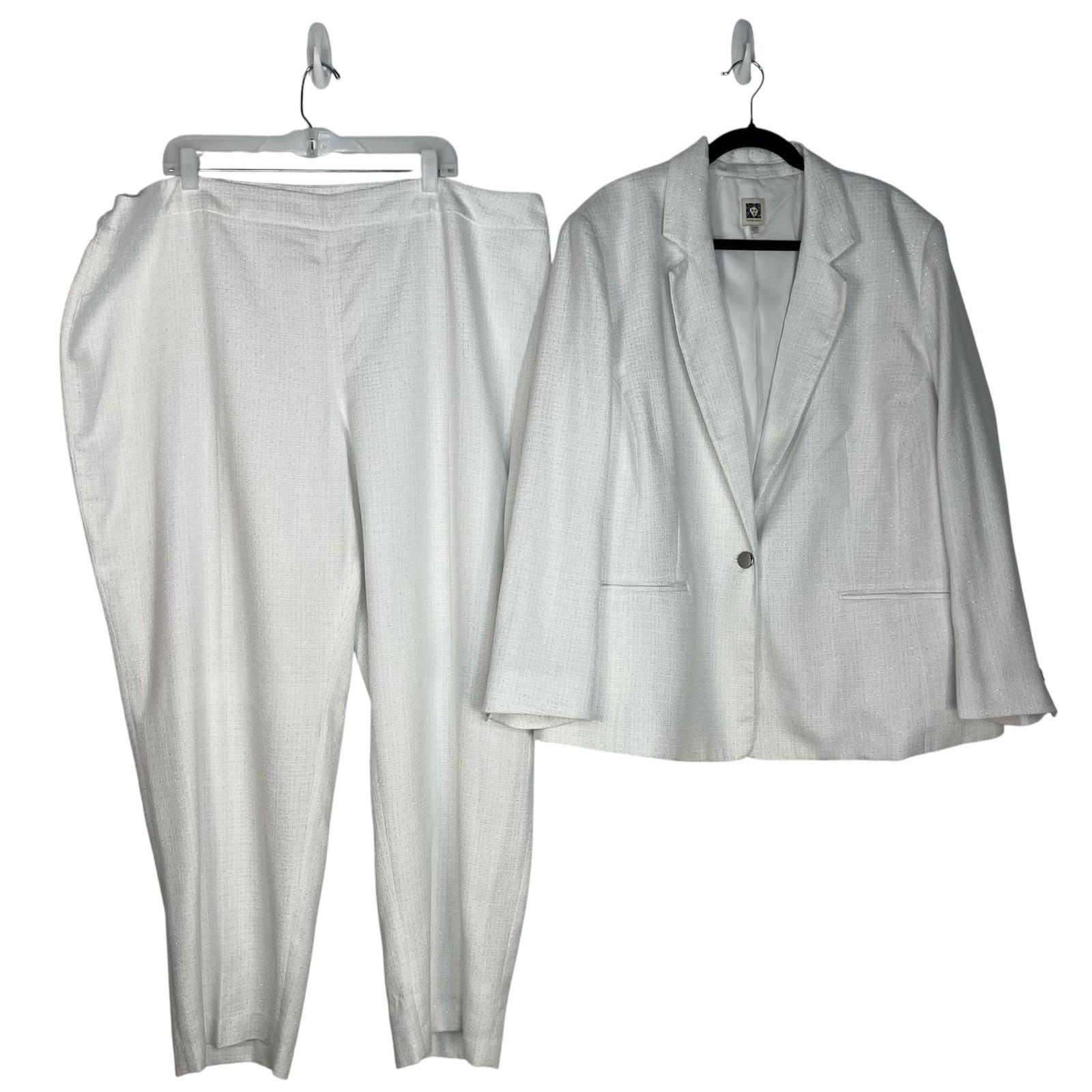 Anne Klein Women Polyester Metallic 2PC Pant Suit 22W White Stretch Timeless