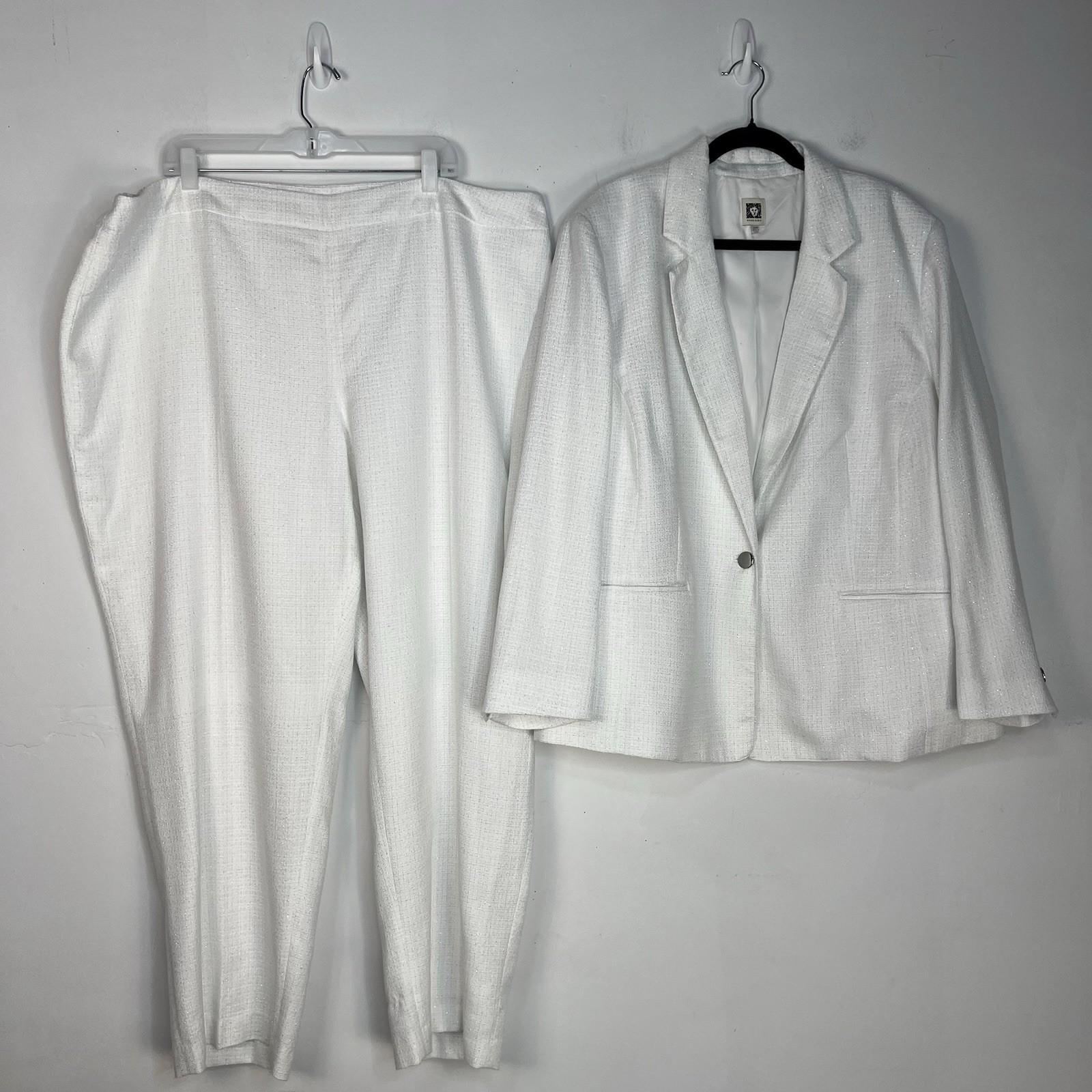 Anne Klein Women Polyester Metallic 2PC Pant Suit 22W White Stretch Timeless