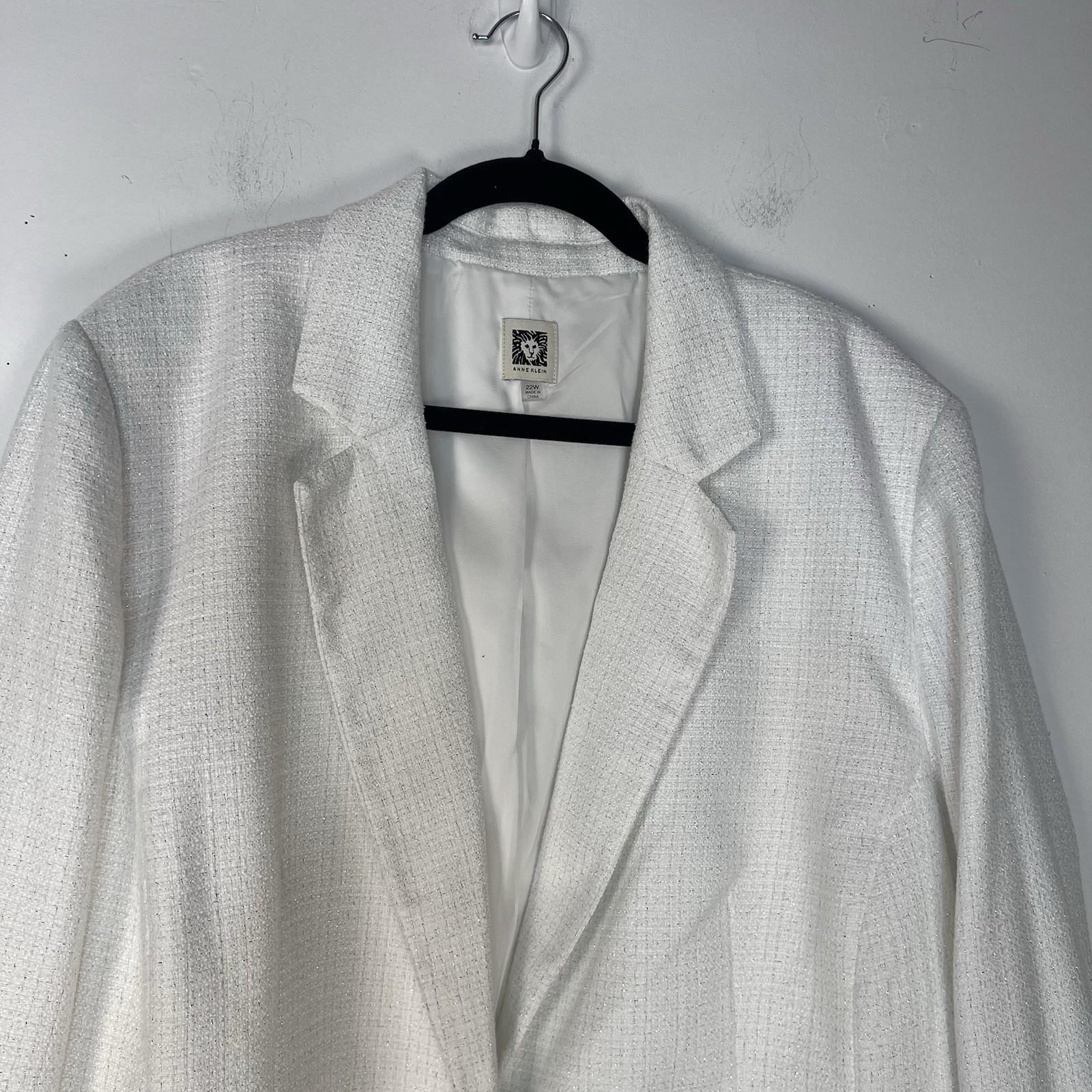 Anne Klein Women Polyester Metallic 2PC Pant Suit 22W White Stretch Timeless