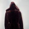Dennis Basso Women Burgundy Faux Fur Hooded Coat Size S Warm Cozy Comfy