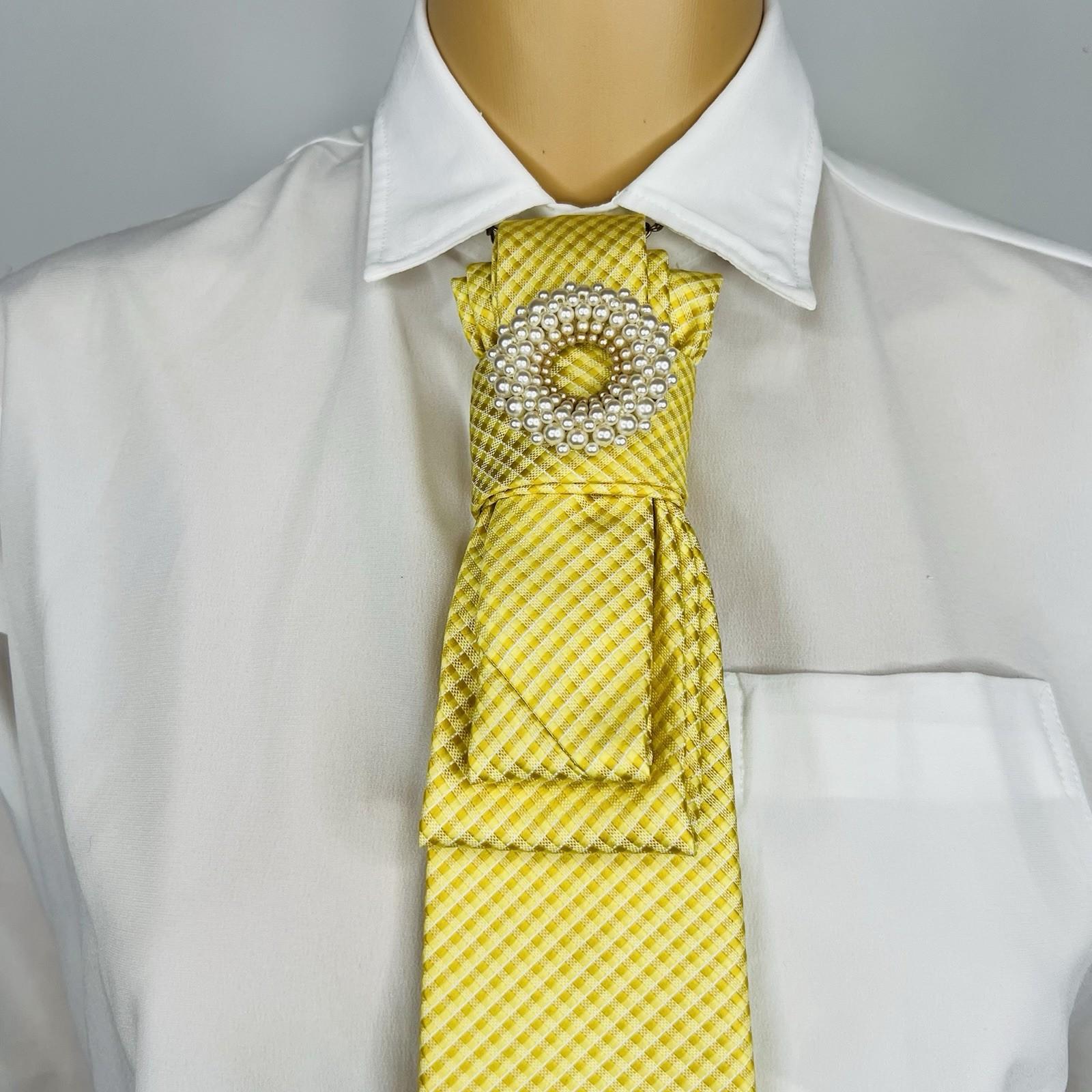 Elegant Handcrafted Necktie Necklace with a Detachable Brooch Effortlessly Chic