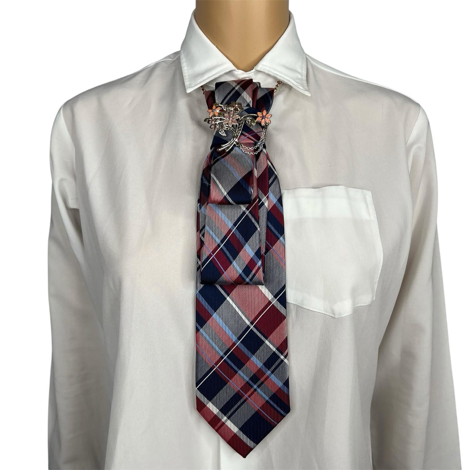 Elegant Handcrafted Necktie Necklace with a Detachable Brooch Effortlessly Chic