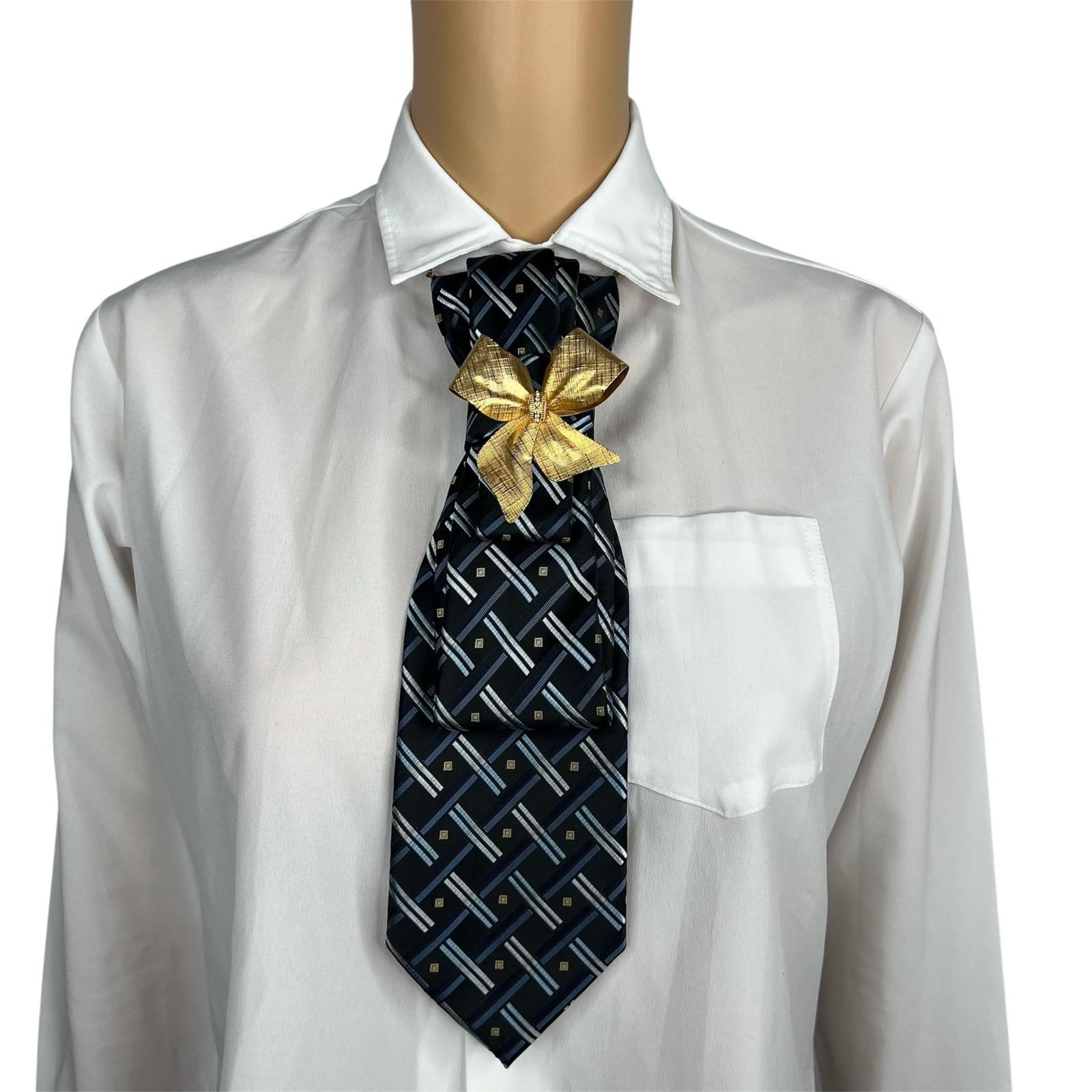 Elegant Handcrafted Necktie Necklace with a Detachable Brooch Effortlessly Chic