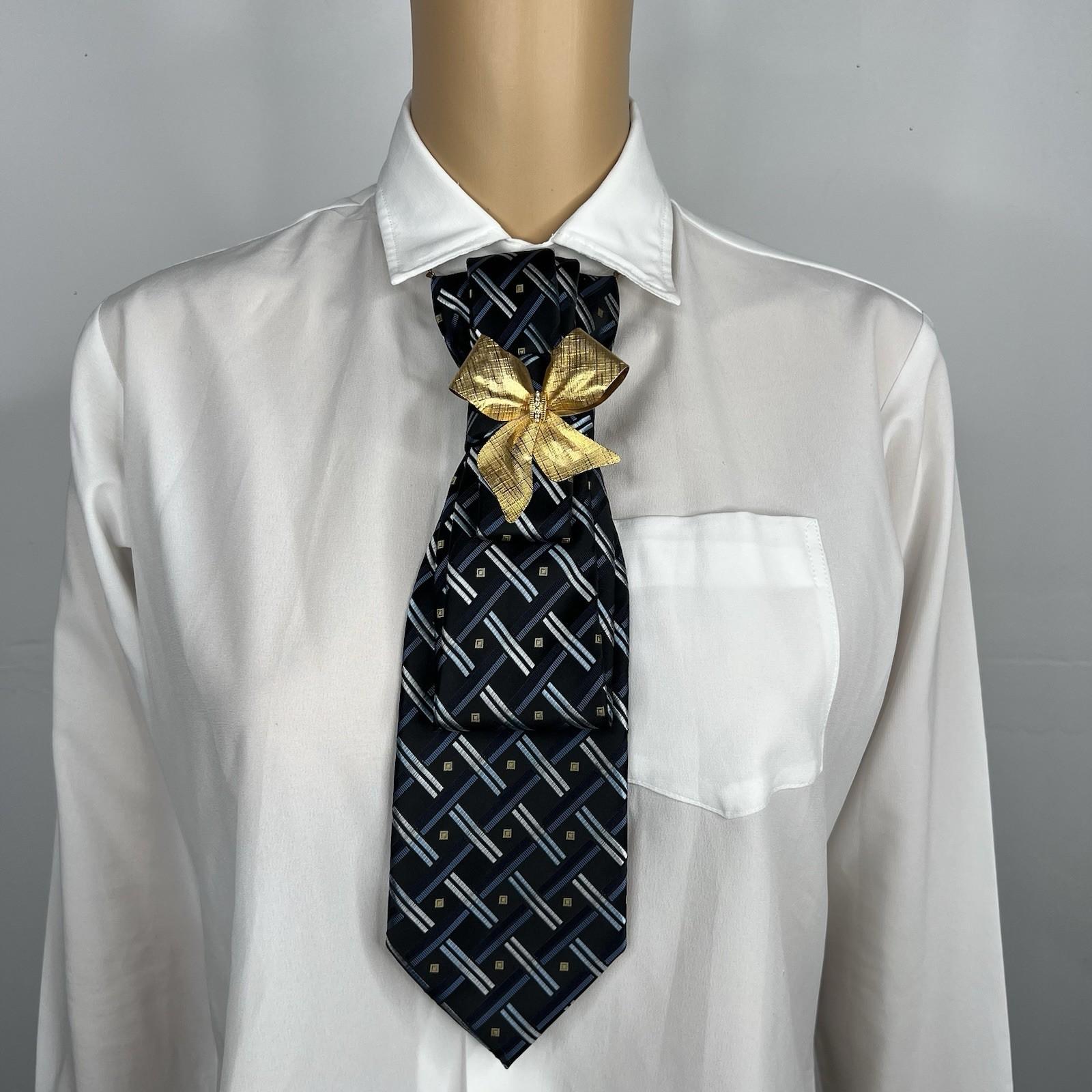 Elegant Handcrafted Necktie Necklace with a Detachable Brooch Effortlessly Chic