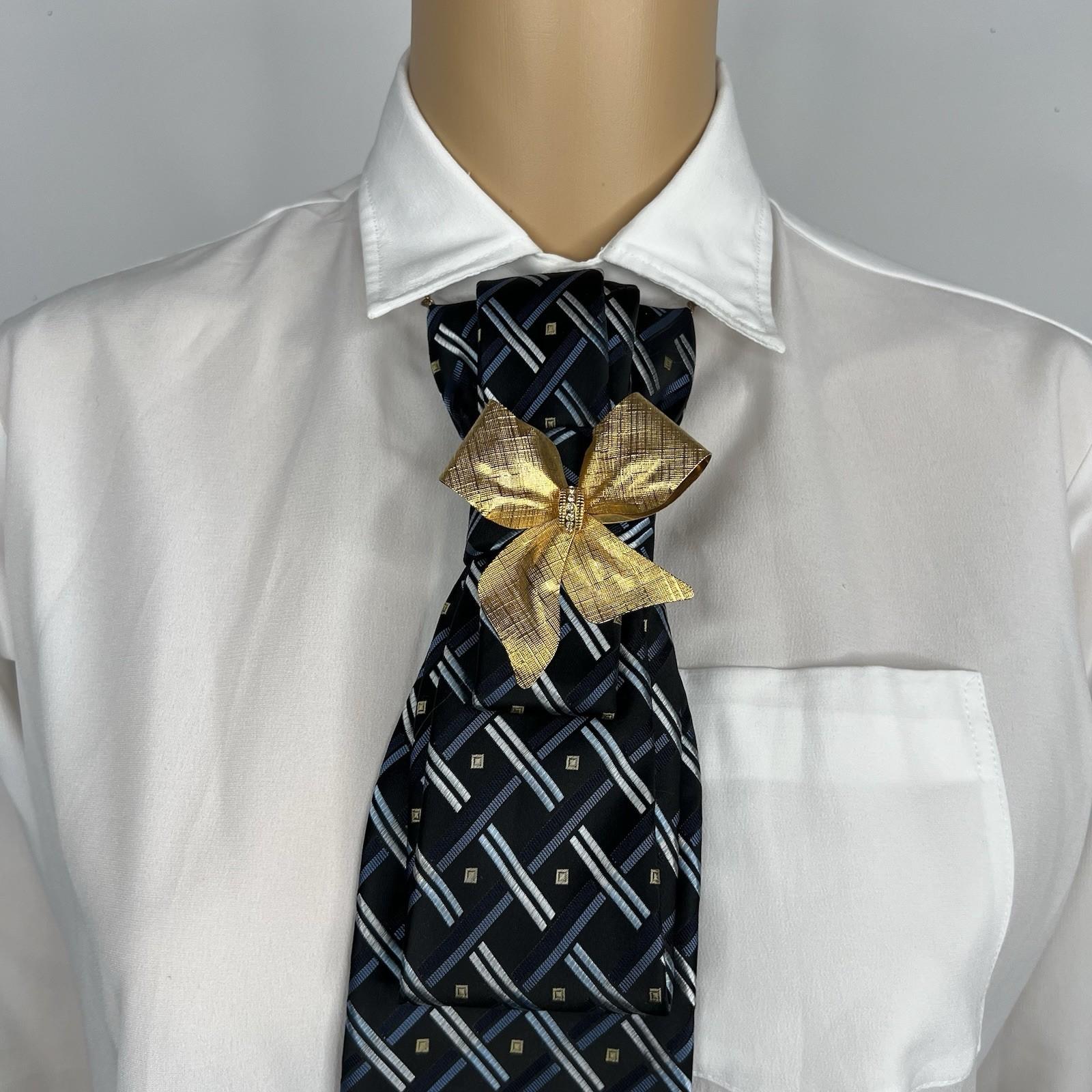 Elegant Handcrafted Necktie Necklace with a Detachable Brooch Effortlessly Chic