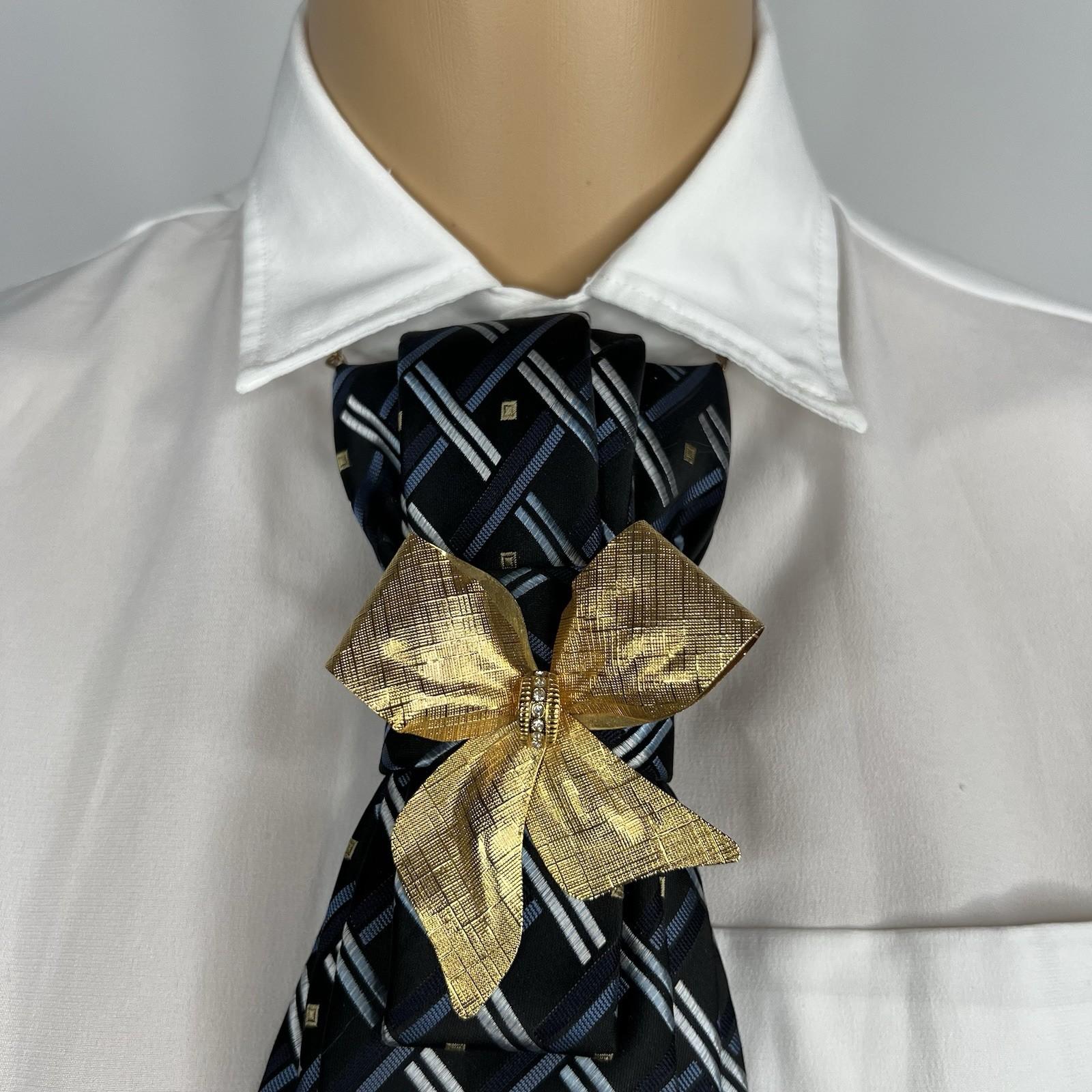 Elegant Handcrafted Necktie Necklace with a Detachable Brooch Effortlessly Chic