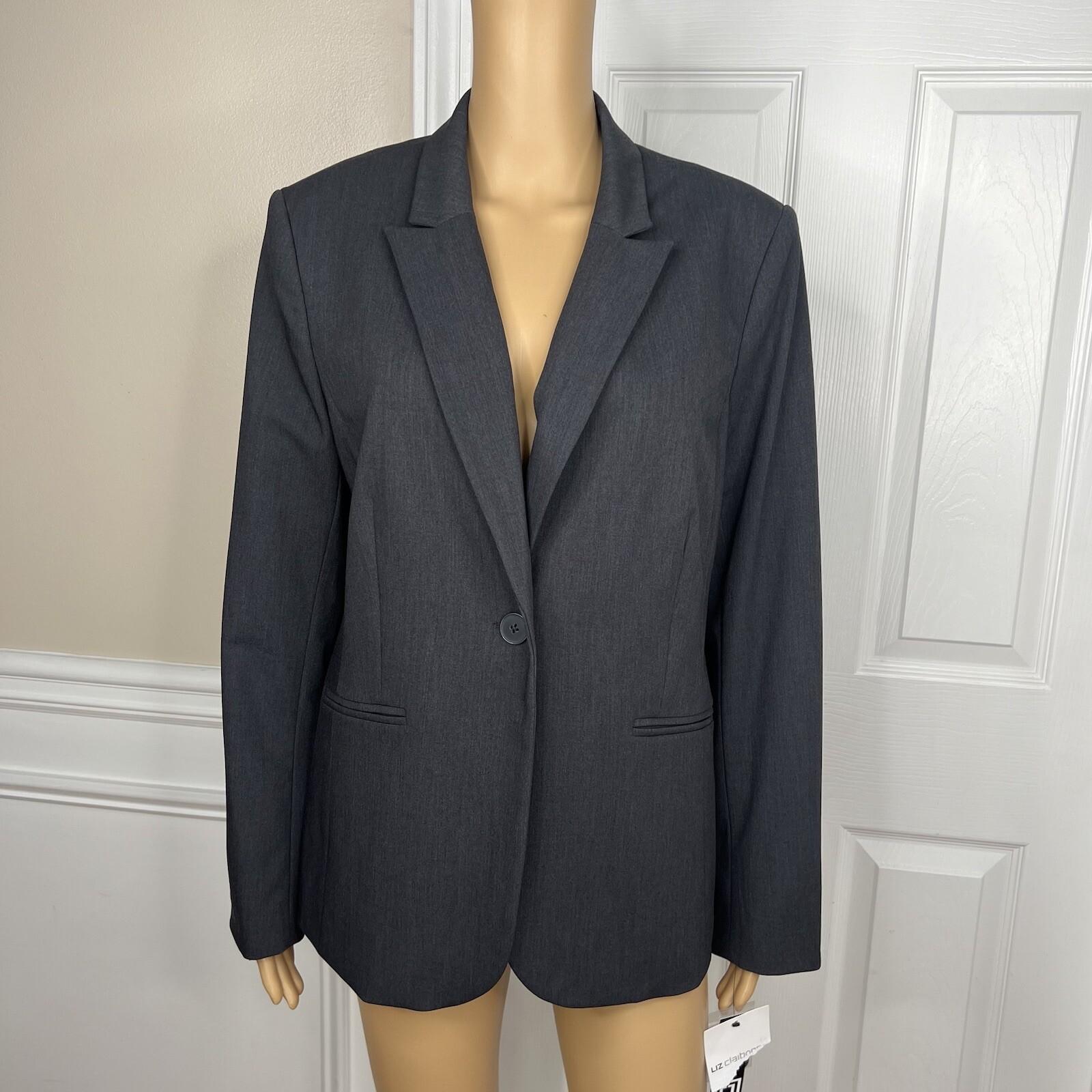 Liz Claiborne Polyester Stretch Blazer Size 12 Charcoal Peak Collar Career New