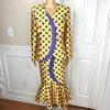 TERRAMINA Polyester Skirt Suit Size 8 Gold Purple Beaded Ruffle Collarless 2PC