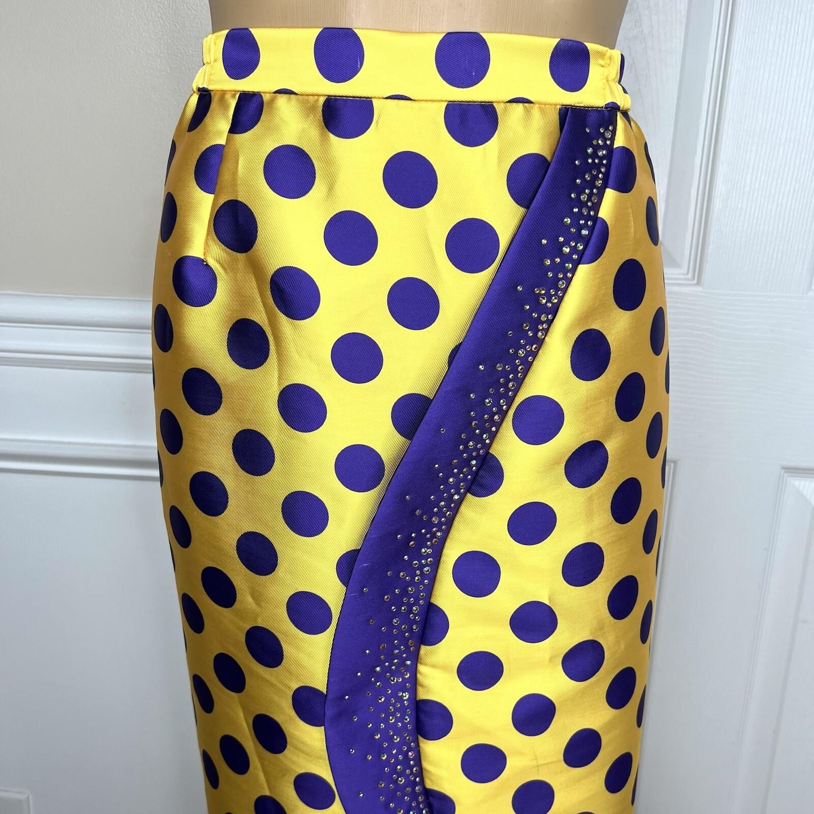 TERRAMINA Polyester Skirt Suit Size 8 Gold Purple Beaded Ruffle Collarless 2PC