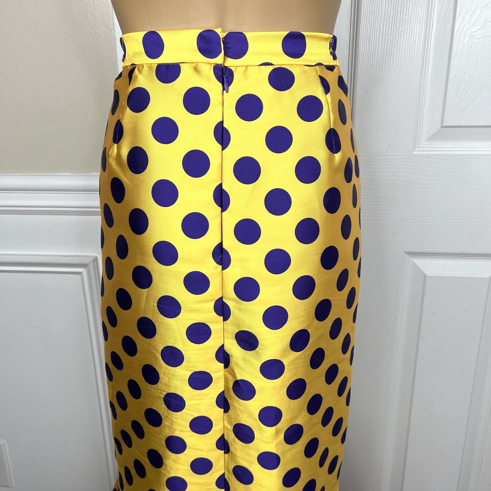 TERRAMINA Polyester Skirt Suit Size 8 Gold Purple Beaded Ruffle Collarless 2PC