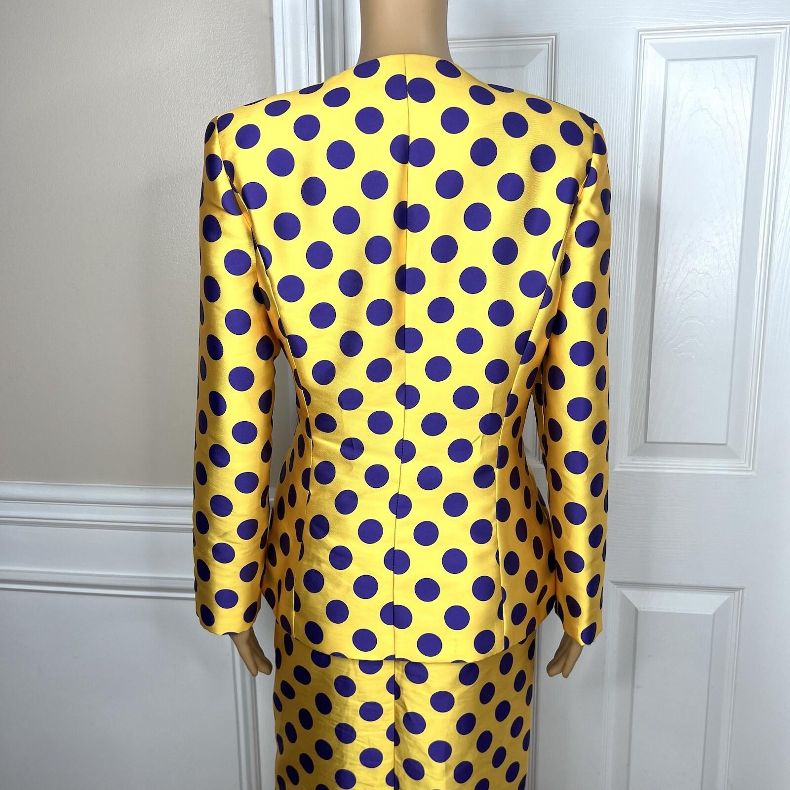 TERRAMINA Polyester Skirt Suit Size 8 Gold Purple Beaded Ruffle Collarless 2PC
