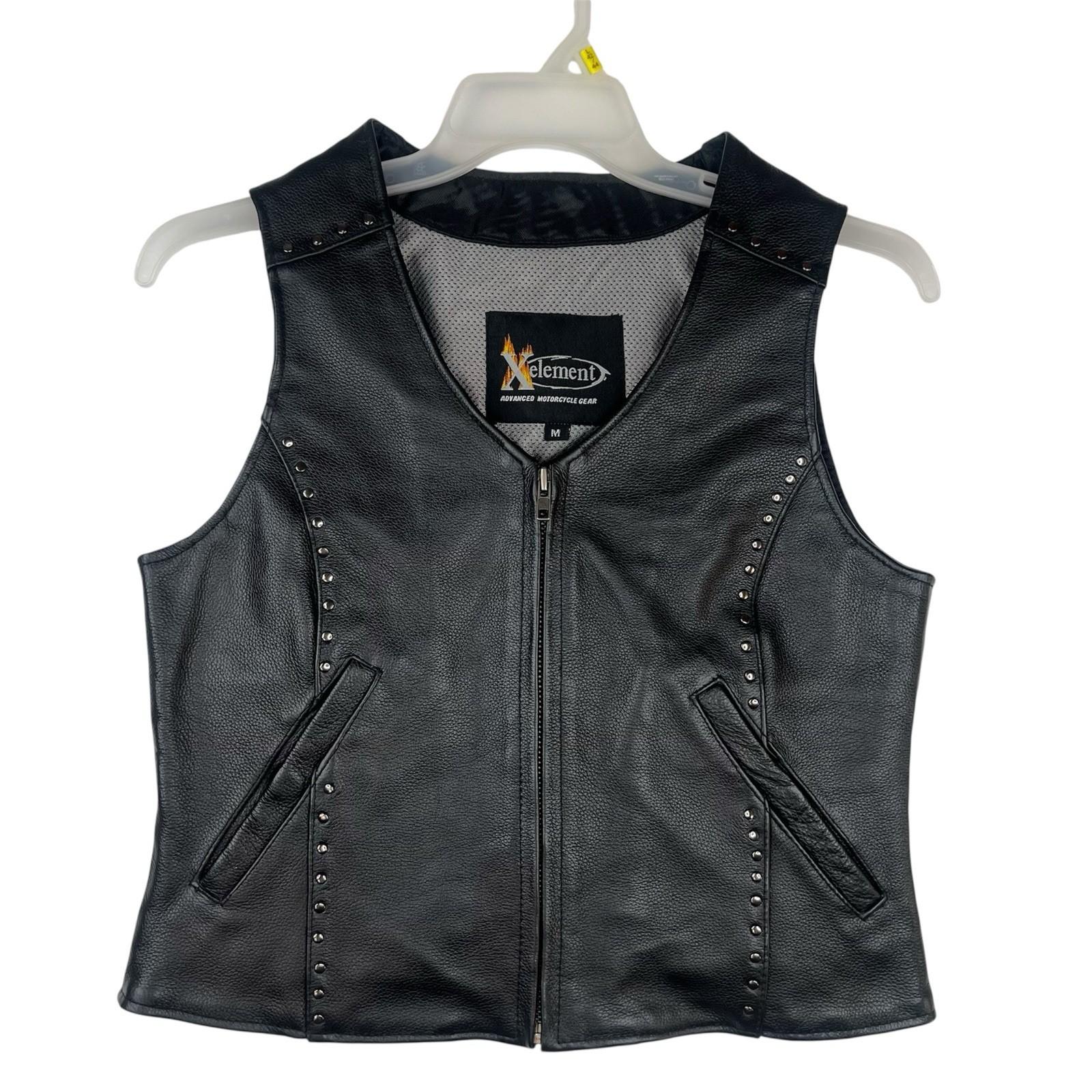 Xelement Women Leather Vest Size M Black Motorcycle Gear Studded Biker Pockets