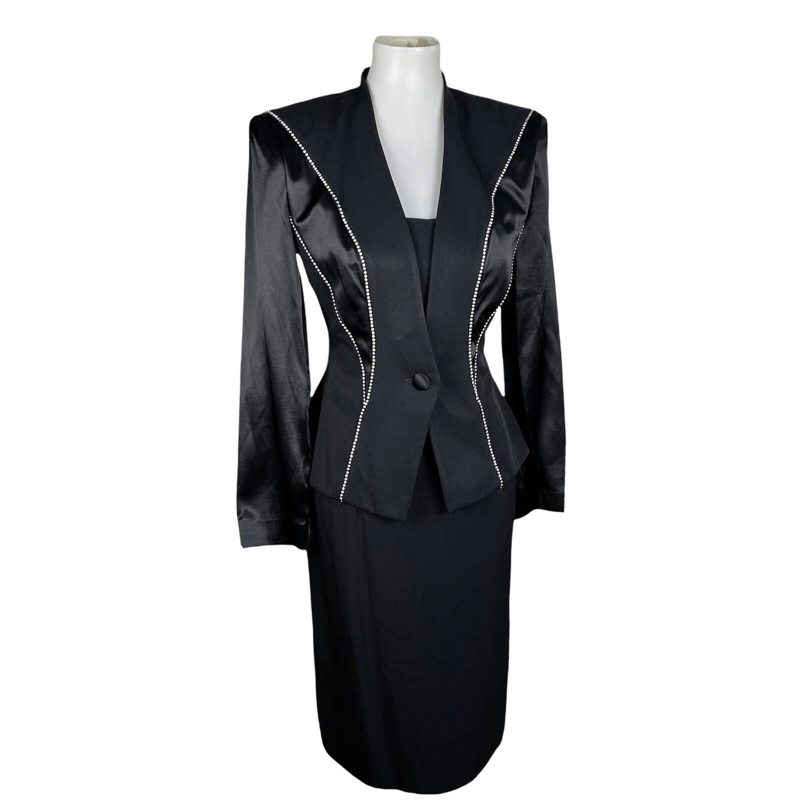 NAH NAH COLLECTION VTG 2PC Black Beaded Rayon Acetate Dress Suit Size 6