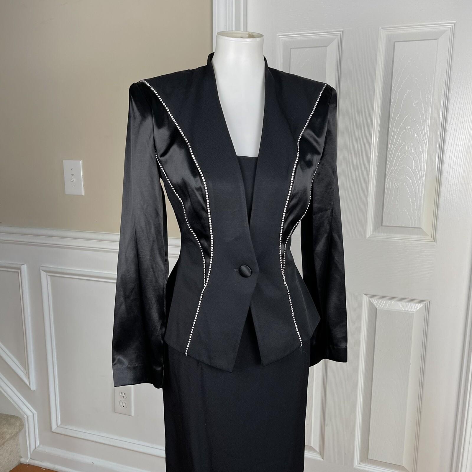 NAH NAH COLLECTION VTG 2PC Black Beaded Rayon Acetate Dress Suit Size 6