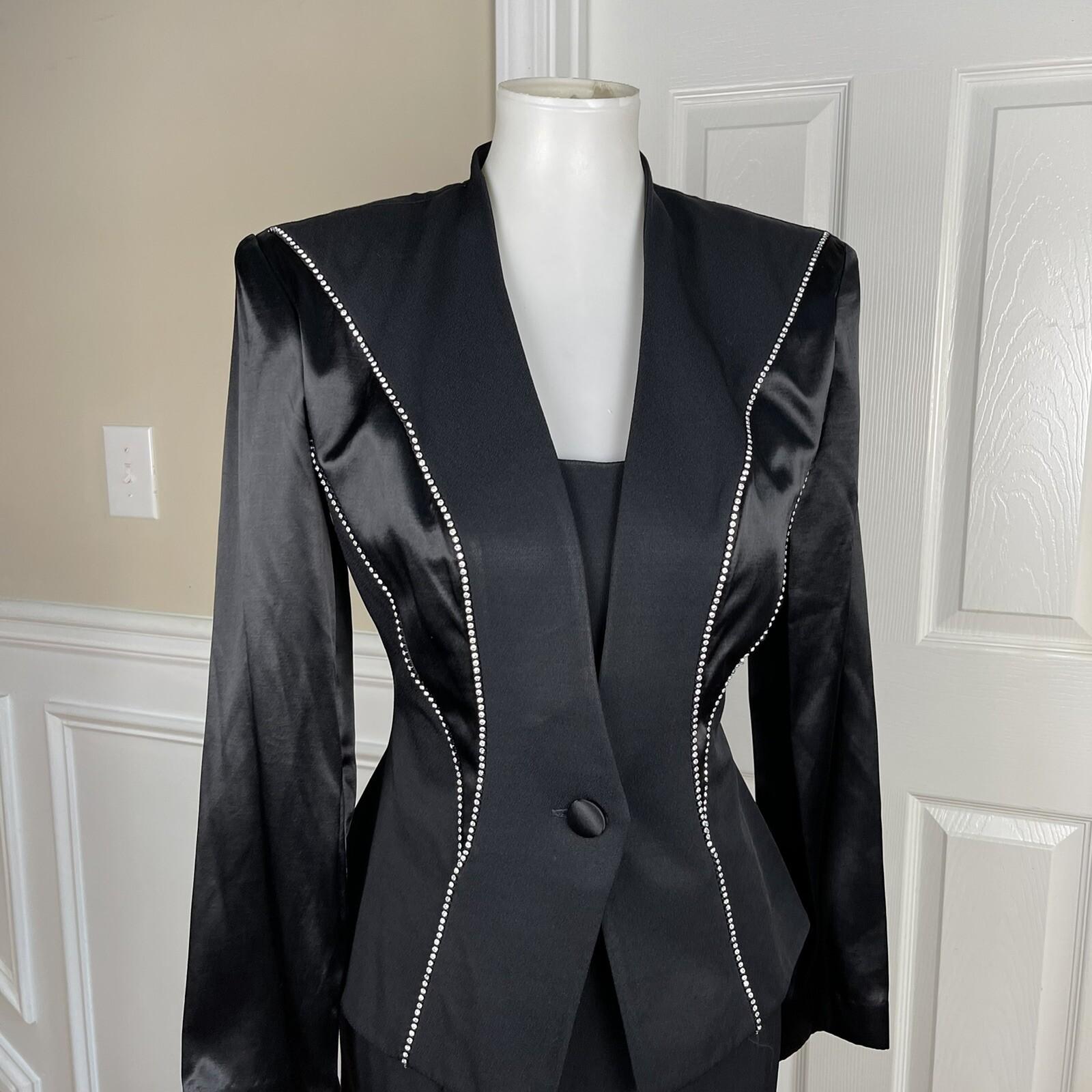 NAH NAH COLLECTION VTG 2PC Black Beaded Rayon Acetate Dress Suit Size 6