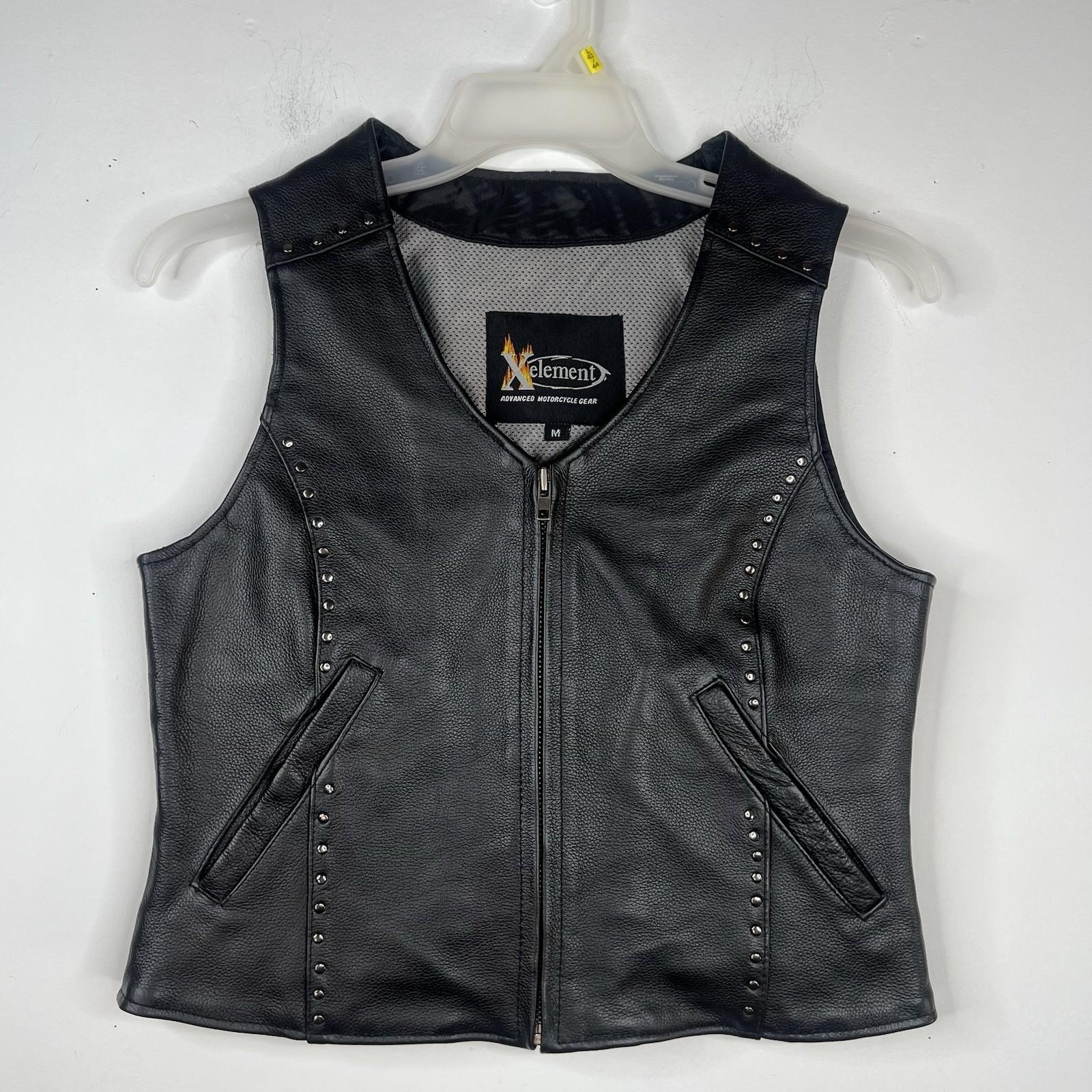 Xelement Women Leather Vest Size M Black Motorcycle Gear Studded Biker Pockets
