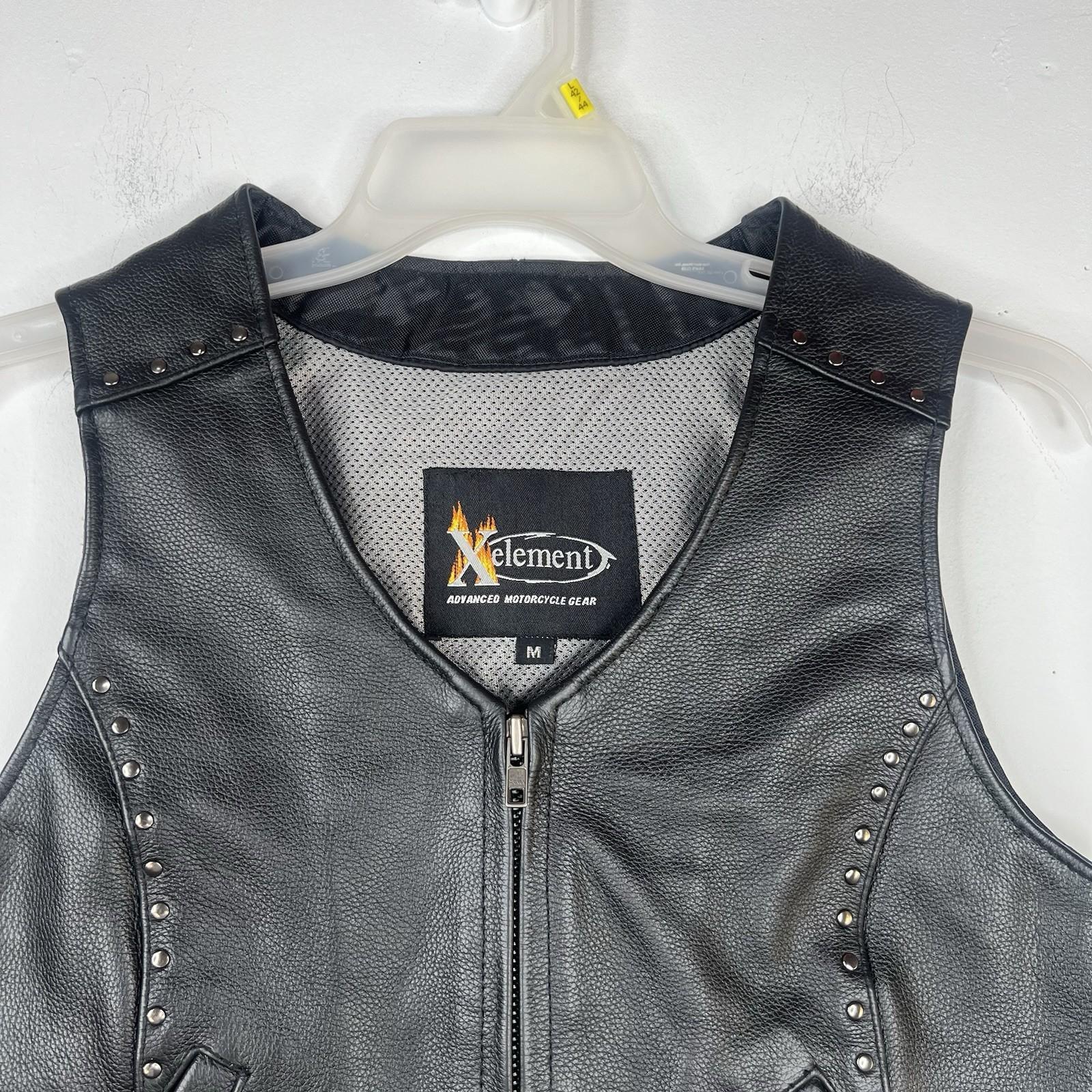 Xelement Women Leather Vest Size M Black Motorcycle Gear Studded Biker Pockets