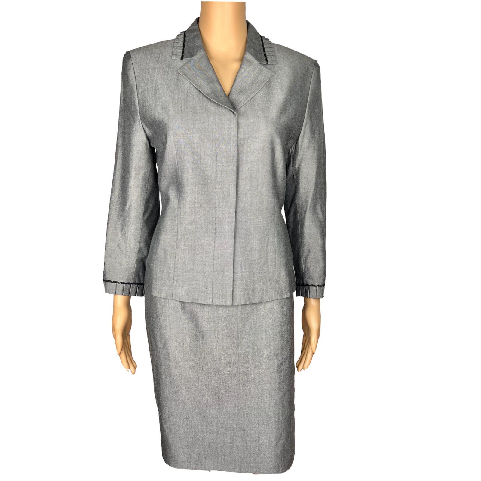 New KASPER ASL 2PC Gray Rayon Lined Notch Collard Cocktail Skirt Suit Size 8P