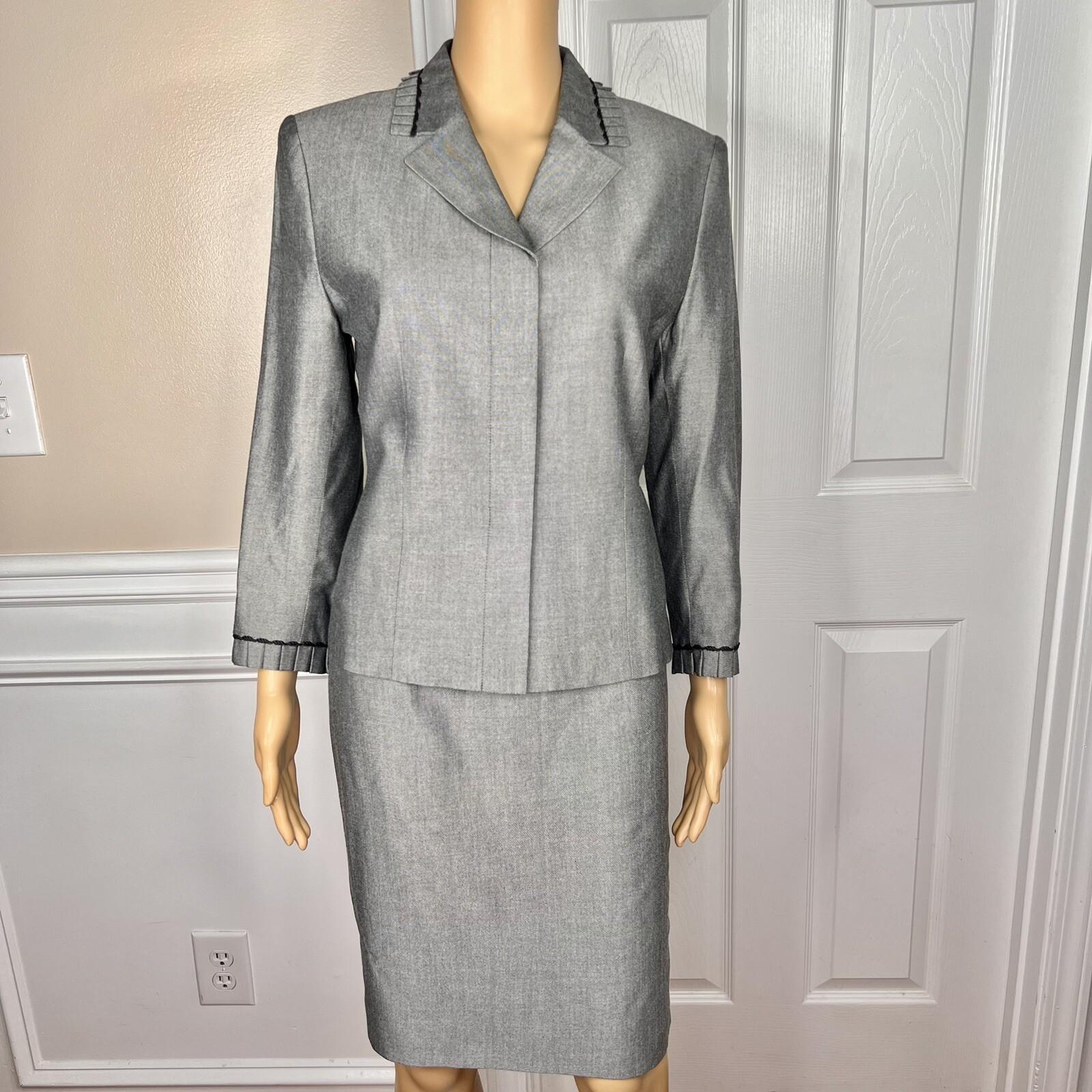 New KASPER ASL 2PC Gray Rayon Lined Notch Collard Cocktail Skirt Suit Size 8P