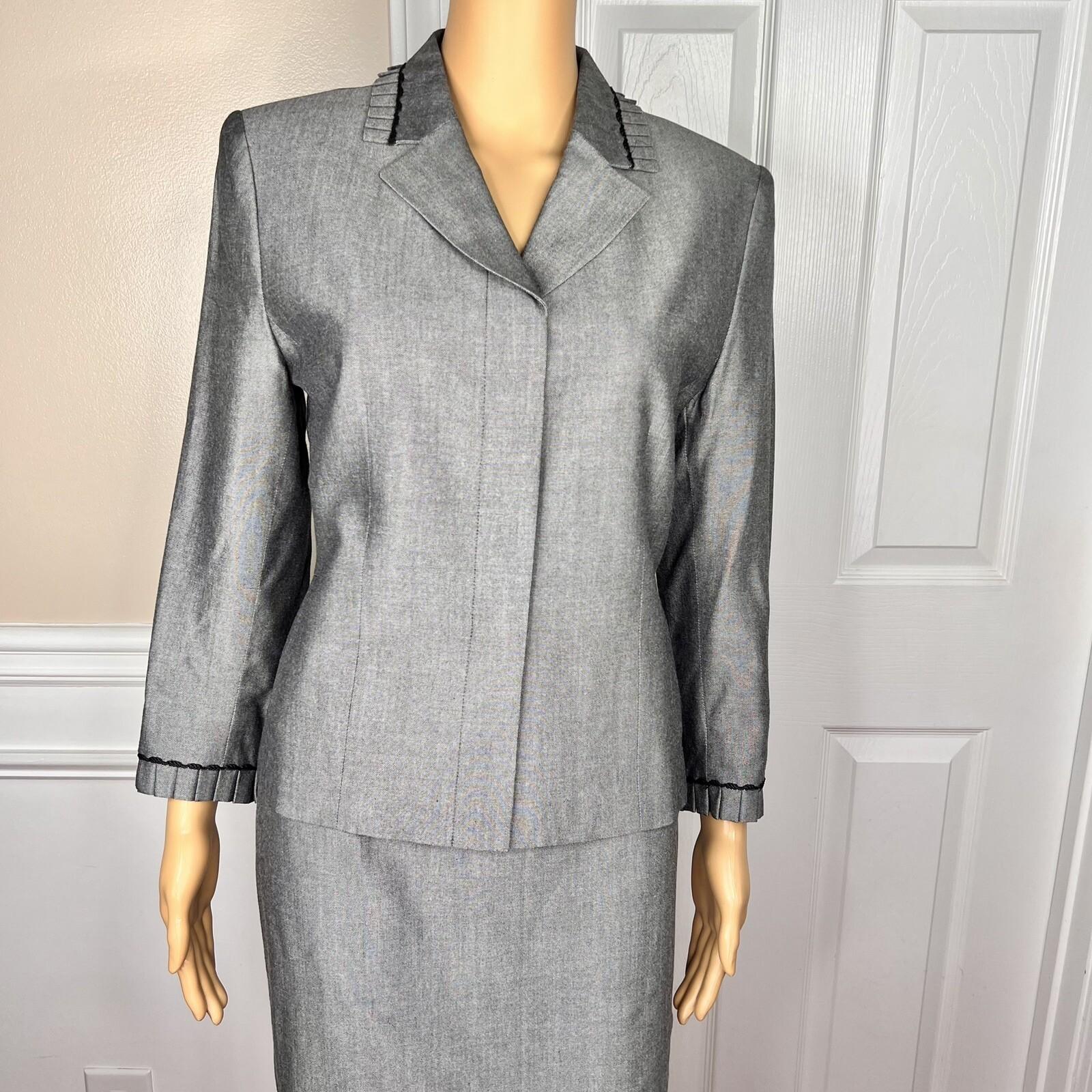 New KASPER ASL 2PC Gray Rayon Lined Notch Collard Cocktail Skirt Suit Size 8P