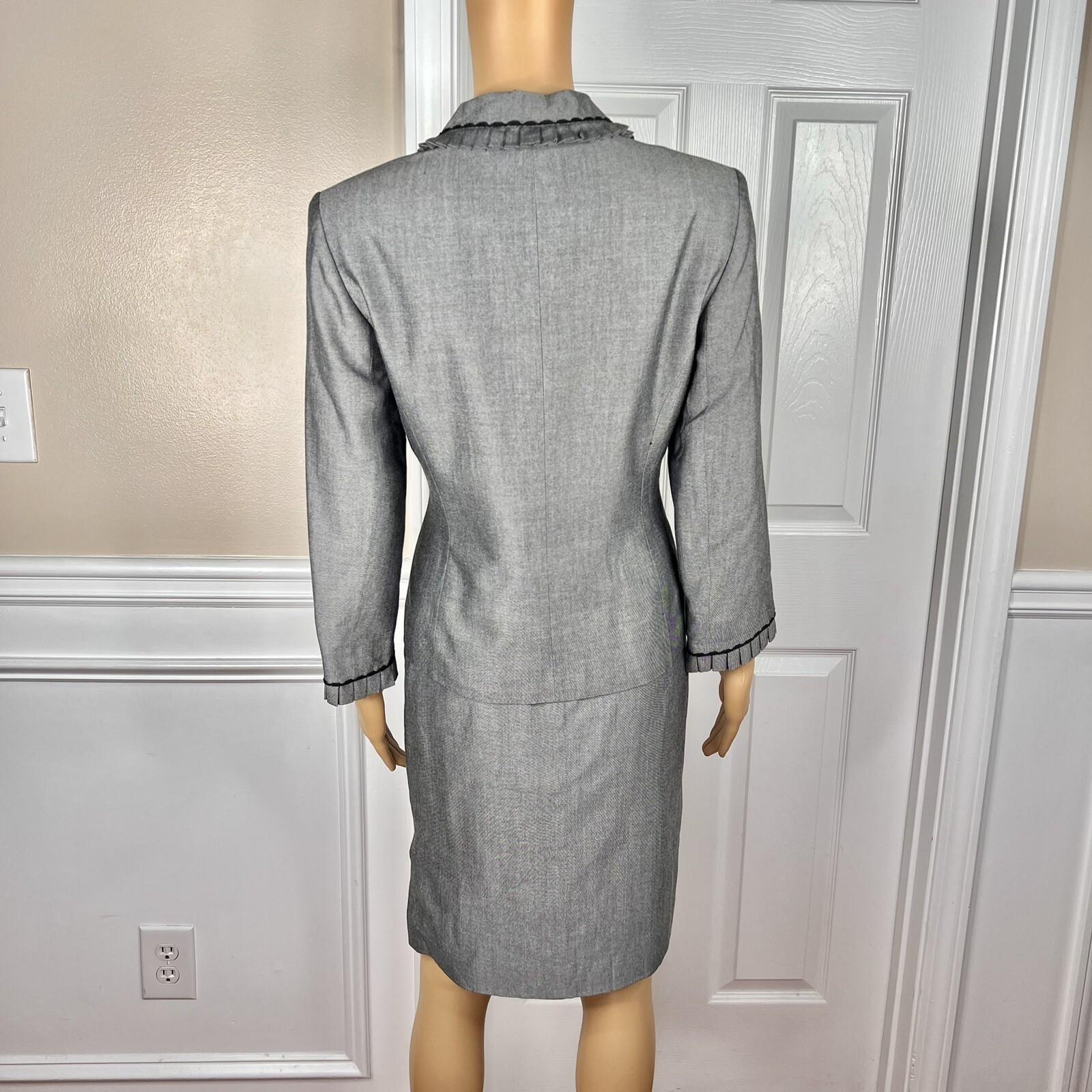 New KASPER ASL 2PC Gray Rayon Lined Notch Collard Cocktail Skirt Suit Size 8P