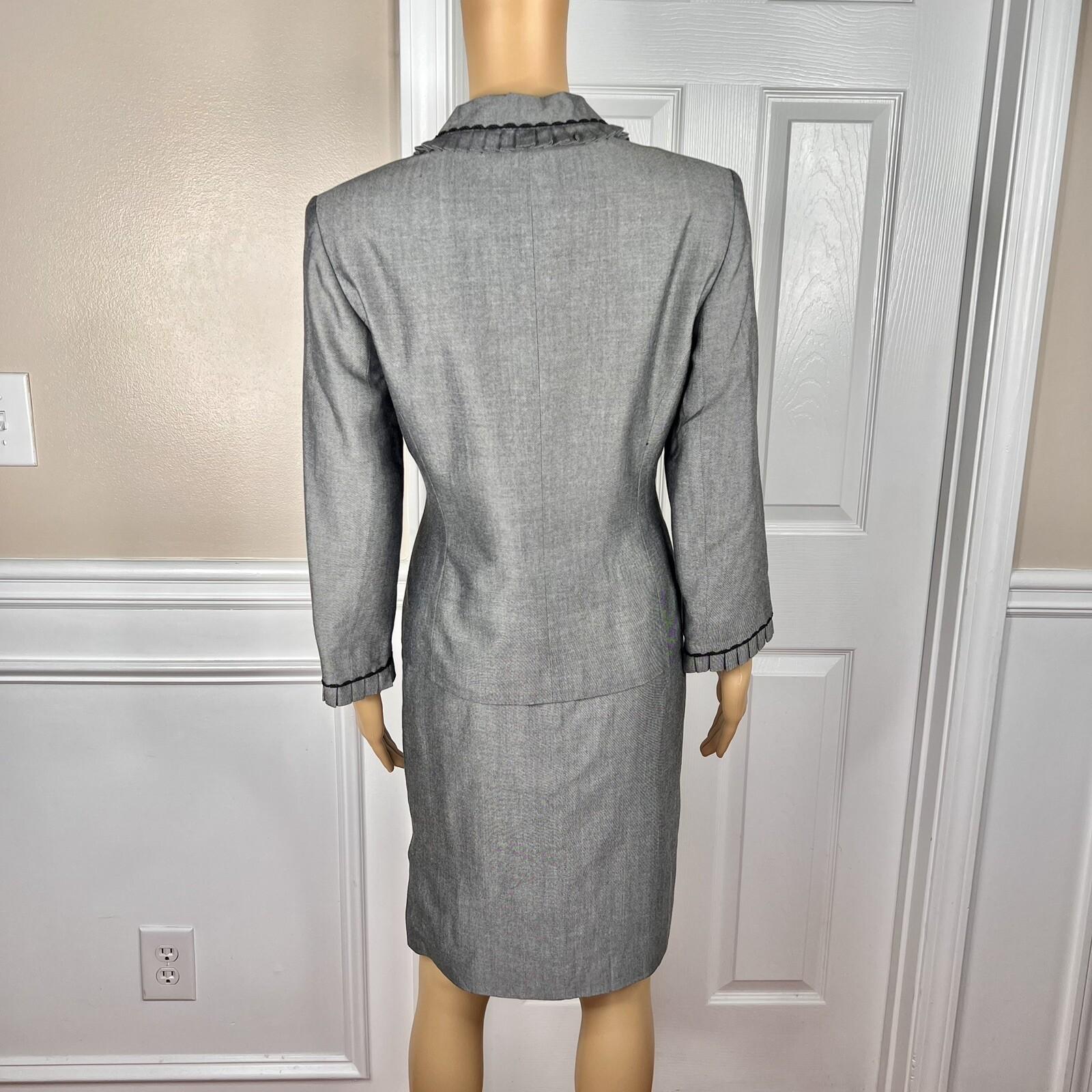 New KASPER ASL 2PC Gray Rayon Lined Notch Collard Cocktail Skirt Suit Size 8P