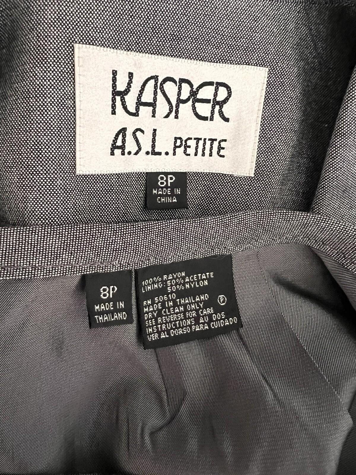 New KASPER ASL 2PC Gray Rayon Lined Notch Collard Cocktail Skirt Suit Size 8P