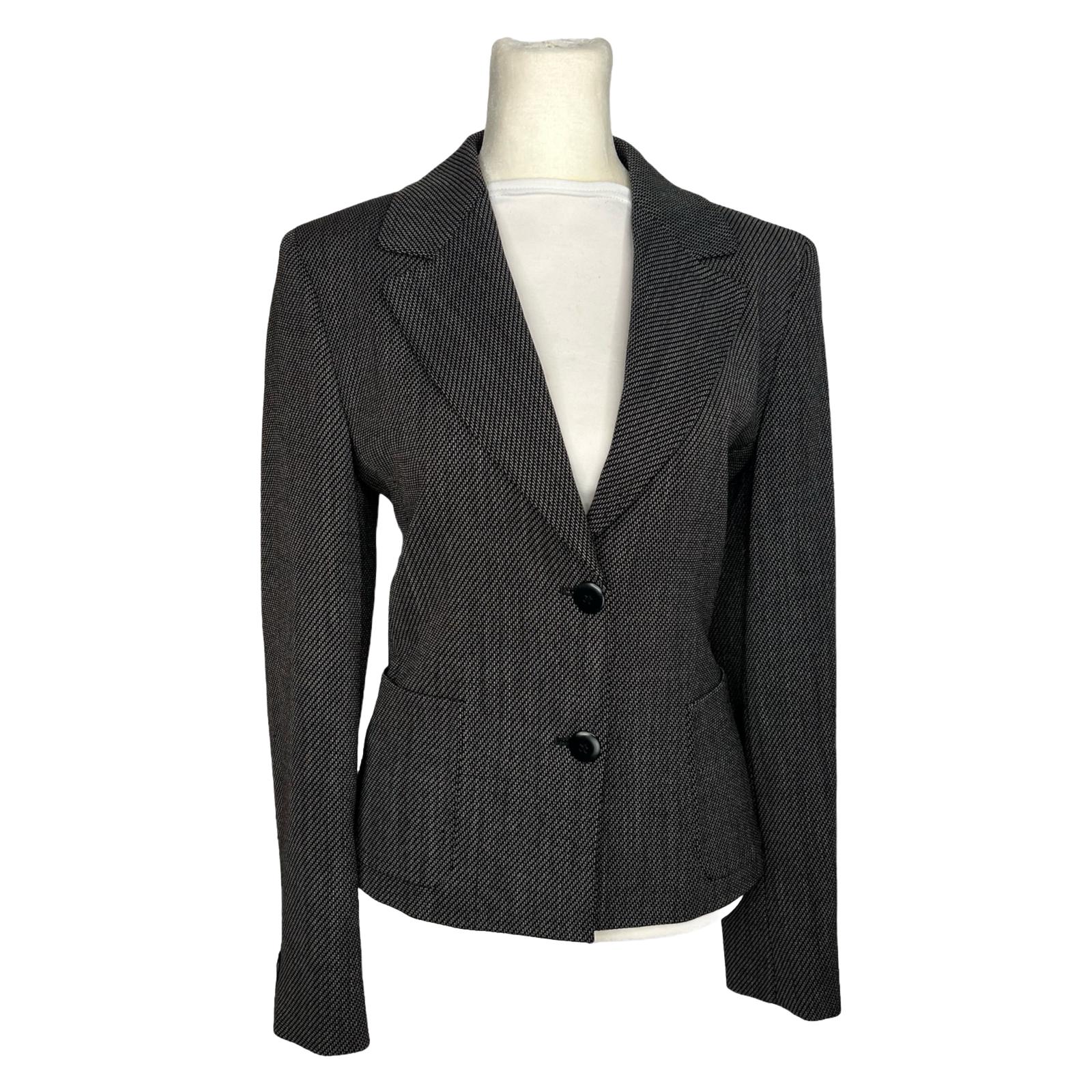MAXMARA Women Black White Wool Polyamide Stretch Lined Career Blazer Size 4