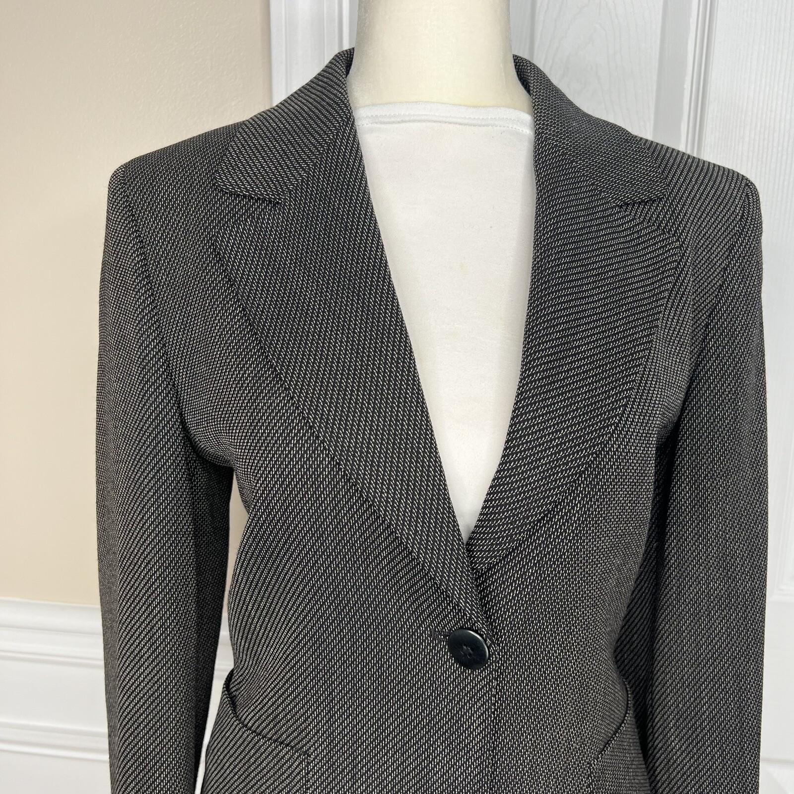 MAXMARA Women Black White Wool Polyamide Stretch Lined Career Blazer Size 4