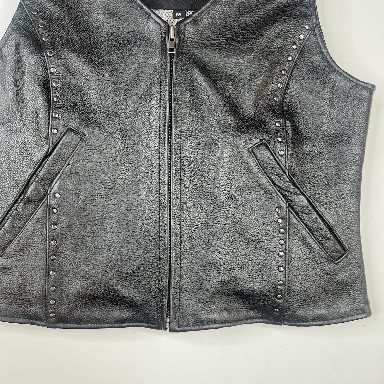 Xelement Women Leather Vest Size M Black Motorcycle Gear Studded Biker Pockets