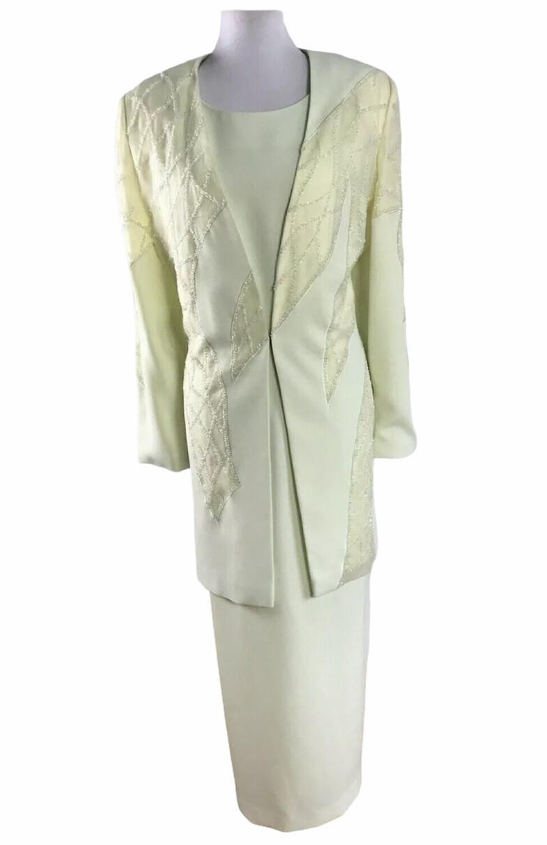 DONNA VINCI Women 2PC Lime Green Beaded Formal Long Dress and Jacket Size 12